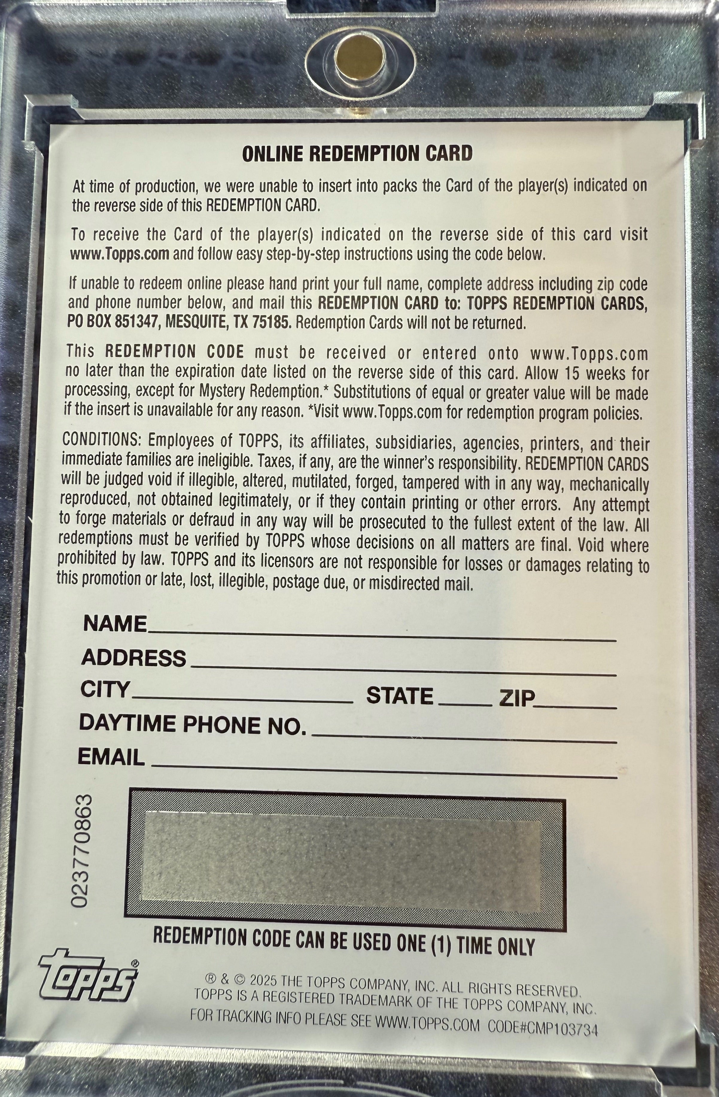 2025 Topps Now Cam Ward #D1 Draft Night Orange Auto /25 Redemption Rookie RC Football Card
