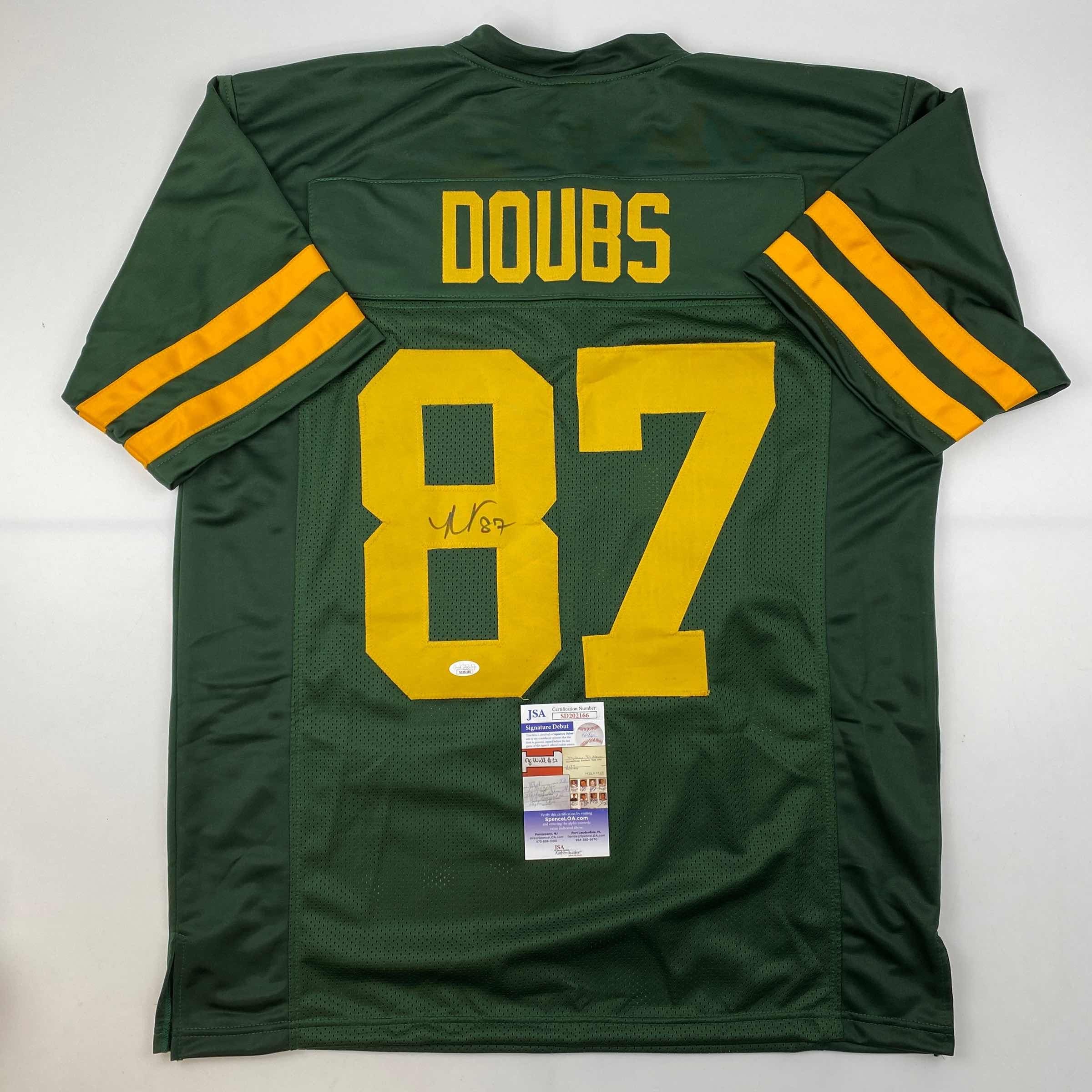 Autographed/Signed Romeo Doubs Green Bay Color Rush Green Football Jersey JSA COA