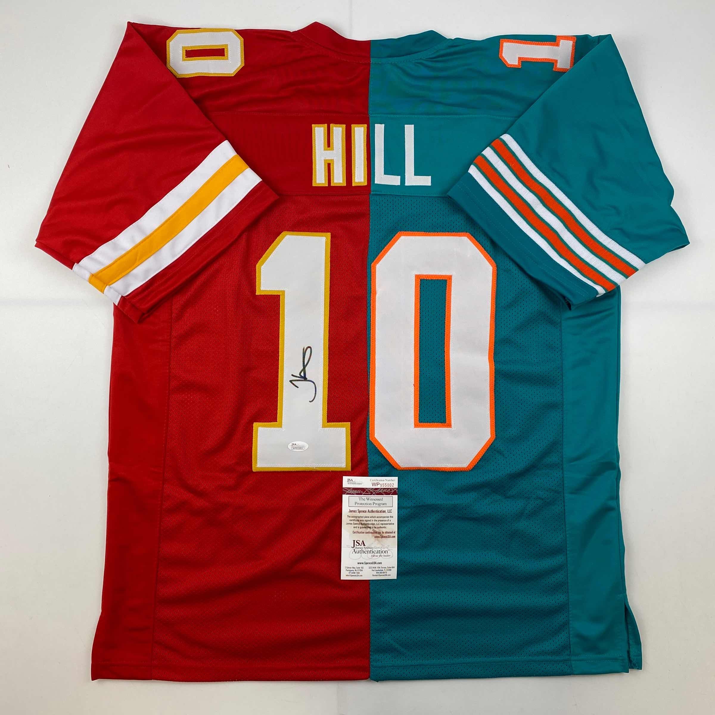 Autographed/Signed Tyreek Hill Miami Kansas City Split Red/Teal Football Jersey JSA COA