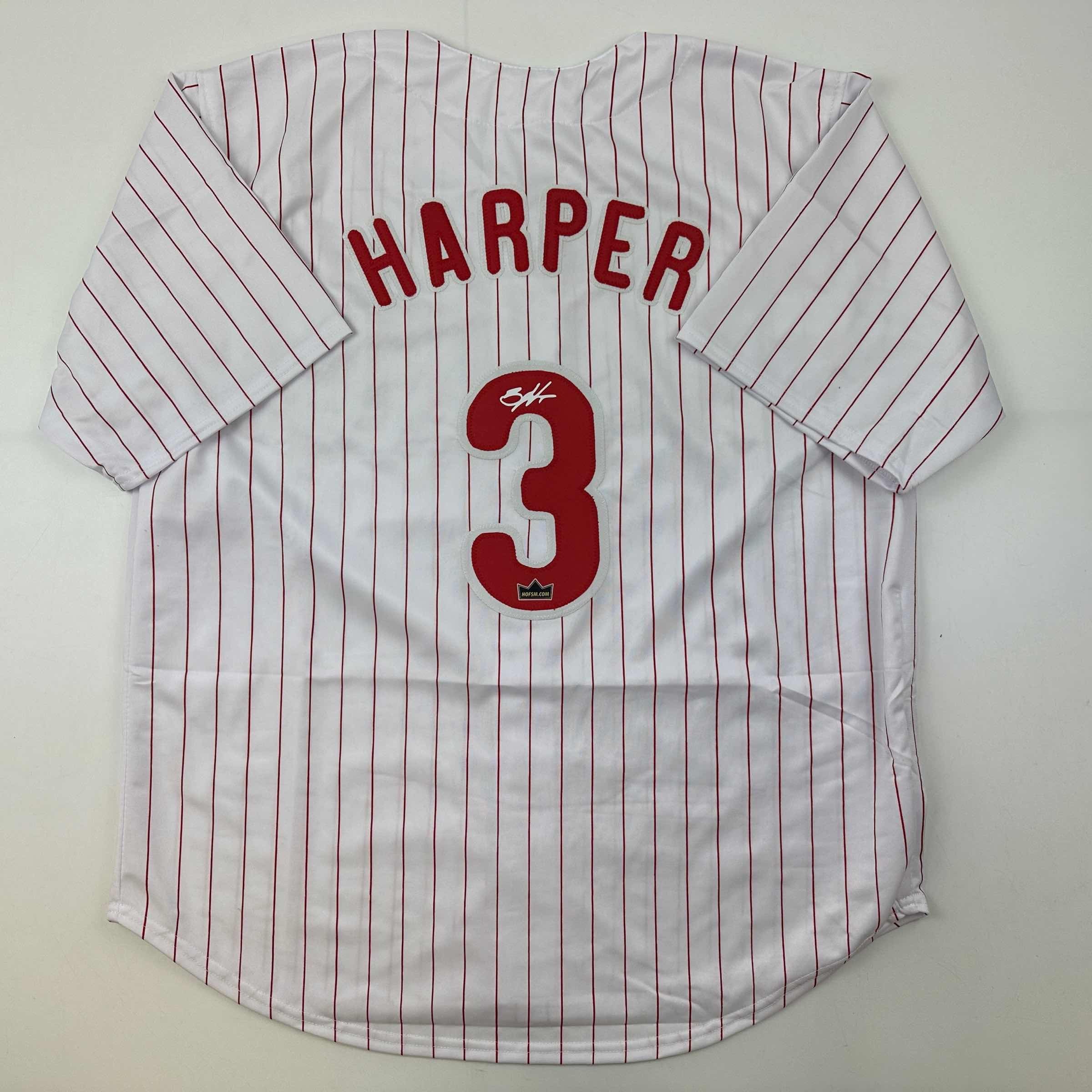 Facsimile Autographed Bryce Harper Philadelphia Pinstripe Reprint Laser Auto Baseball Jersey Size Men's XL