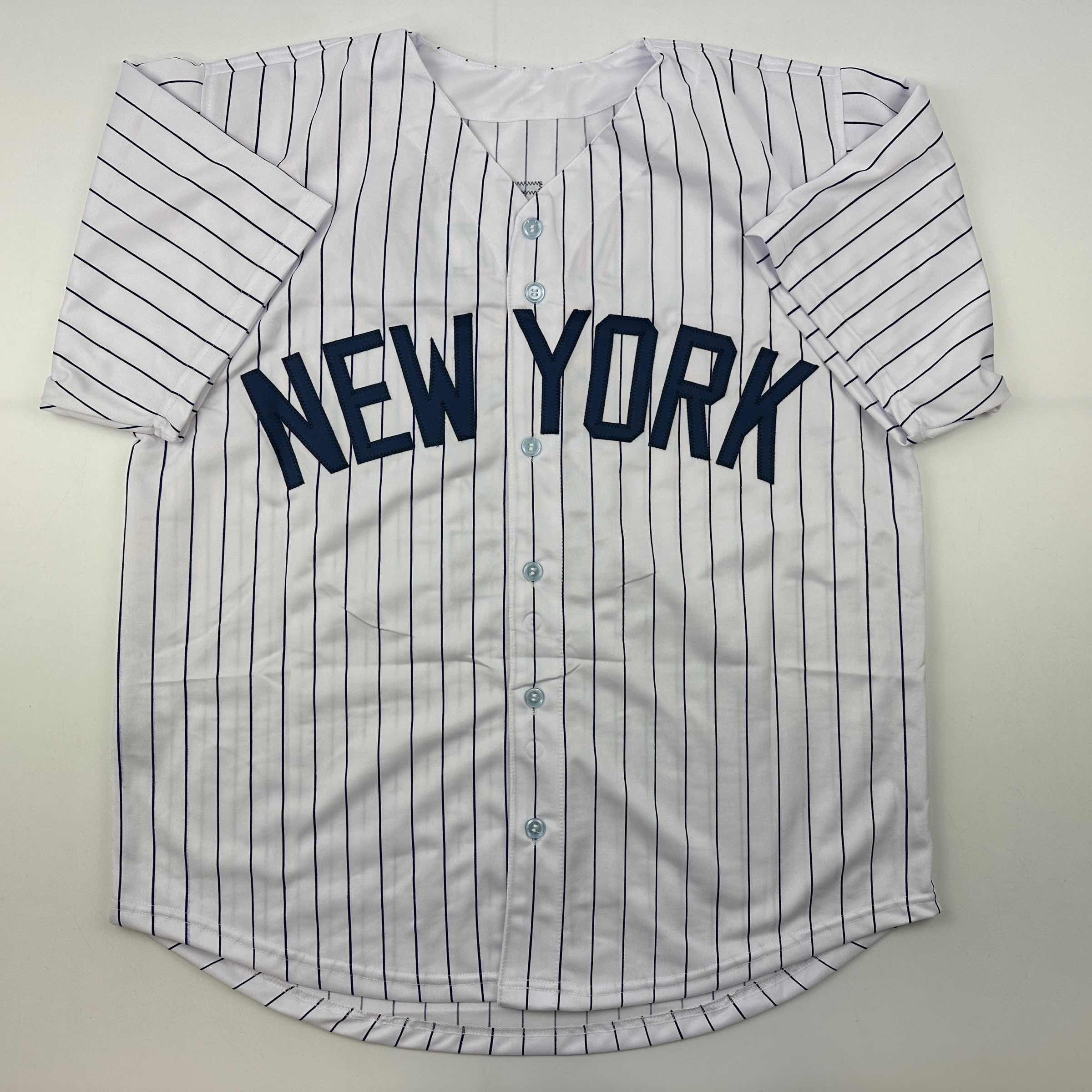Facsimile Autographed Derek Jeter New York Pinstripe Reprint Laser Auto Baseball Jersey Size Men's XL