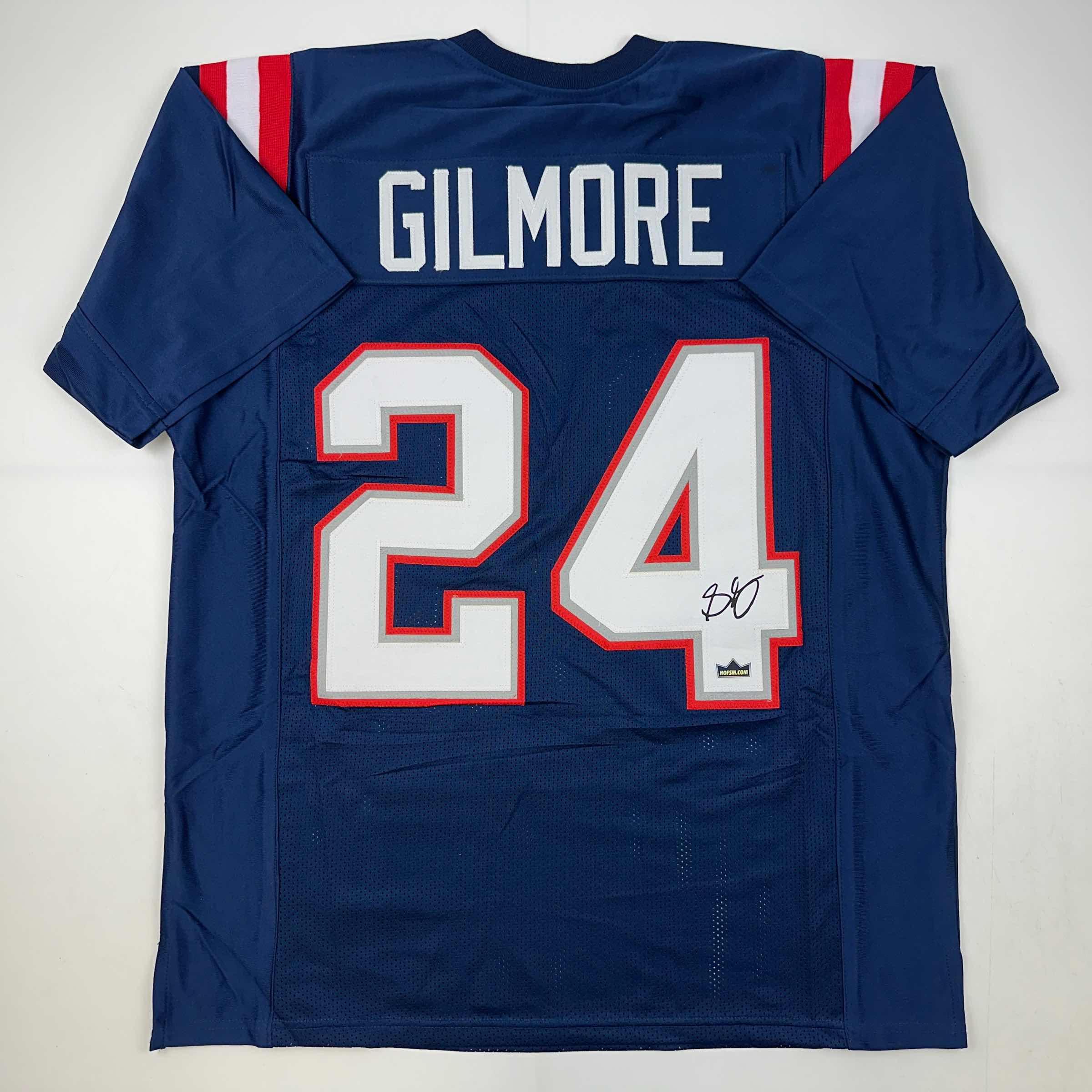 Facsimile Autographed Stephon Gilmore New England Blue Reprint Laser Auto Football Jersey Size Men's XL