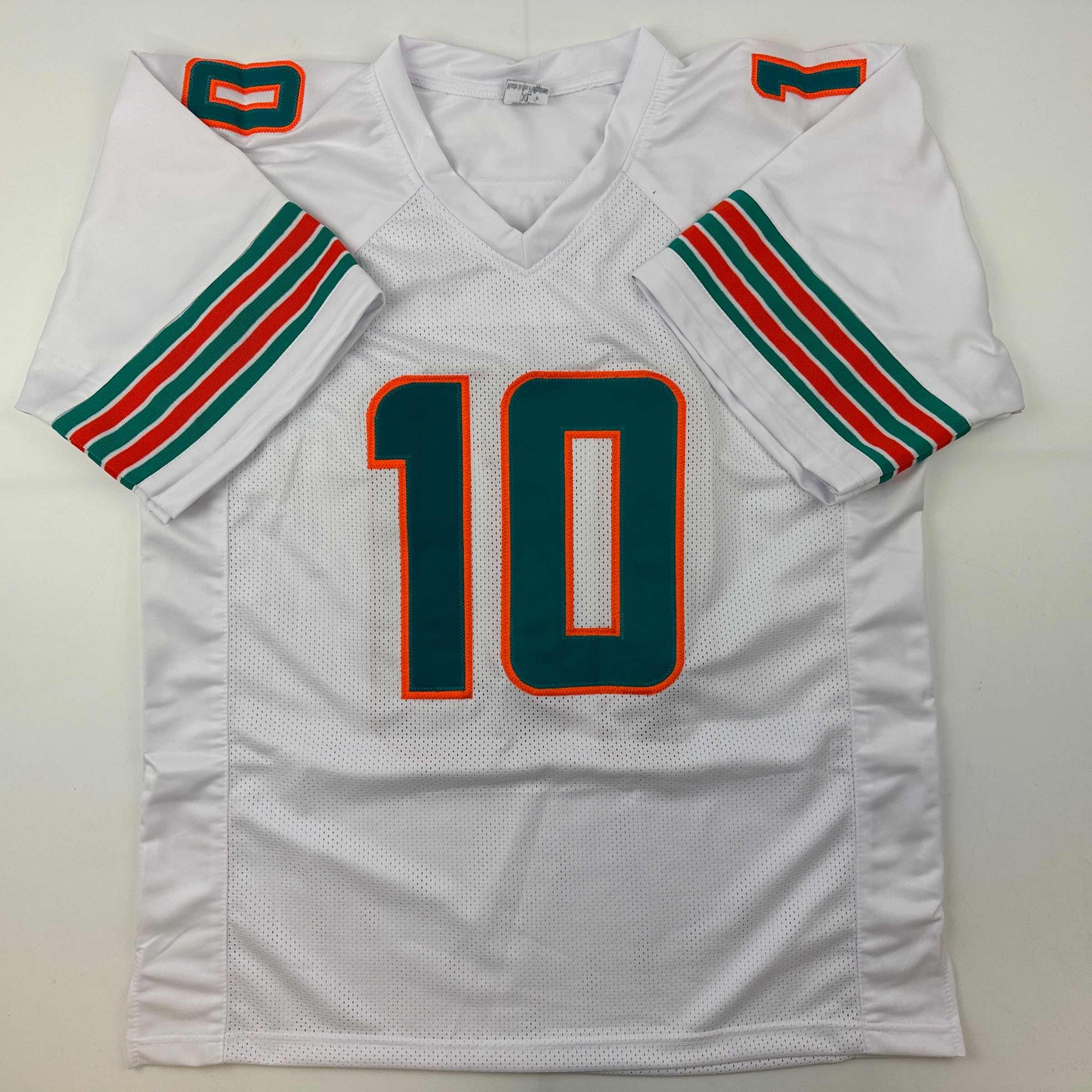 Autographed/Signed Tyreek Hill Miami White Football Jersey Beckett BAS COA