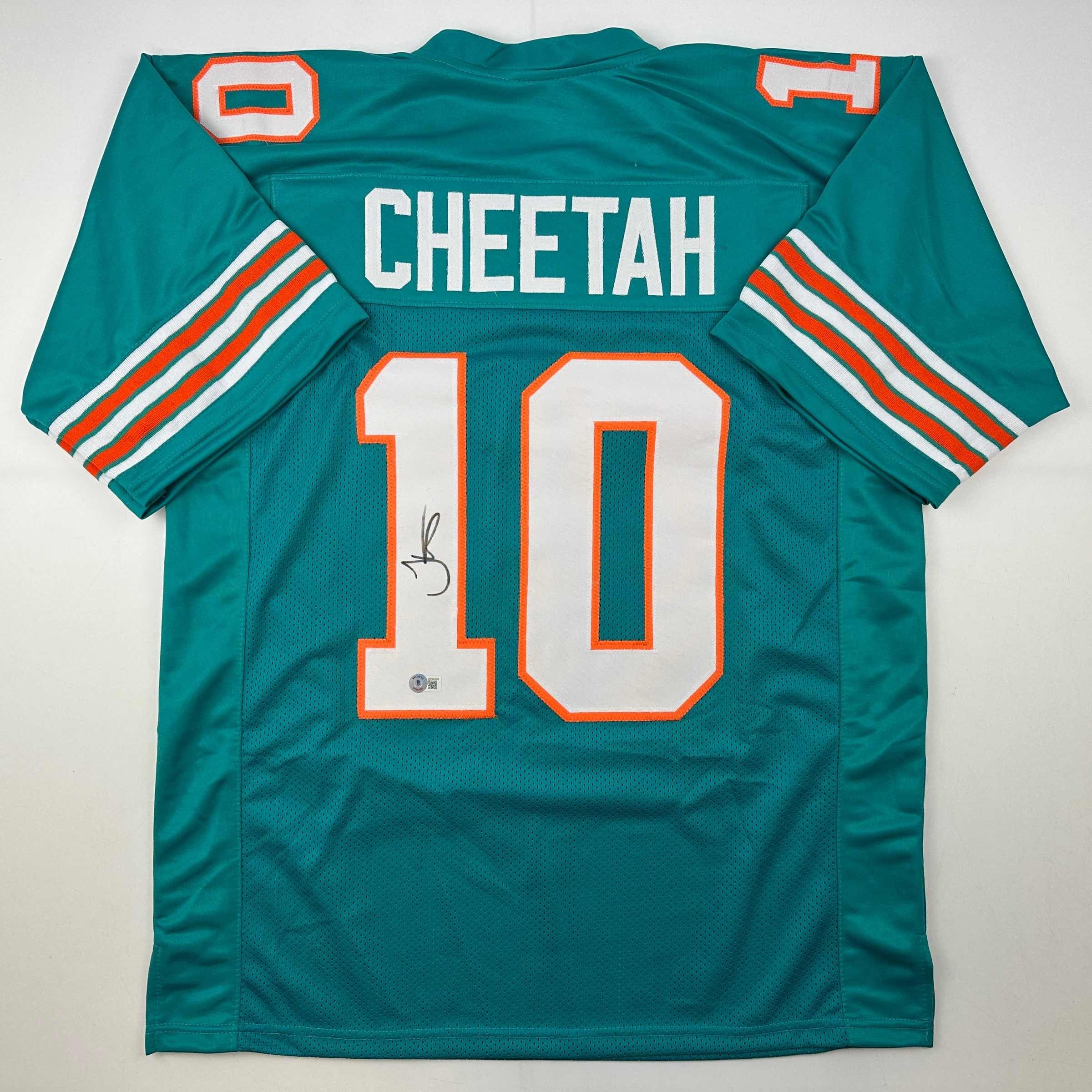 Autographed/Signed Tyreek Hill Cheetah Miami Retro Teal Football Jersey Beckett BAS COA