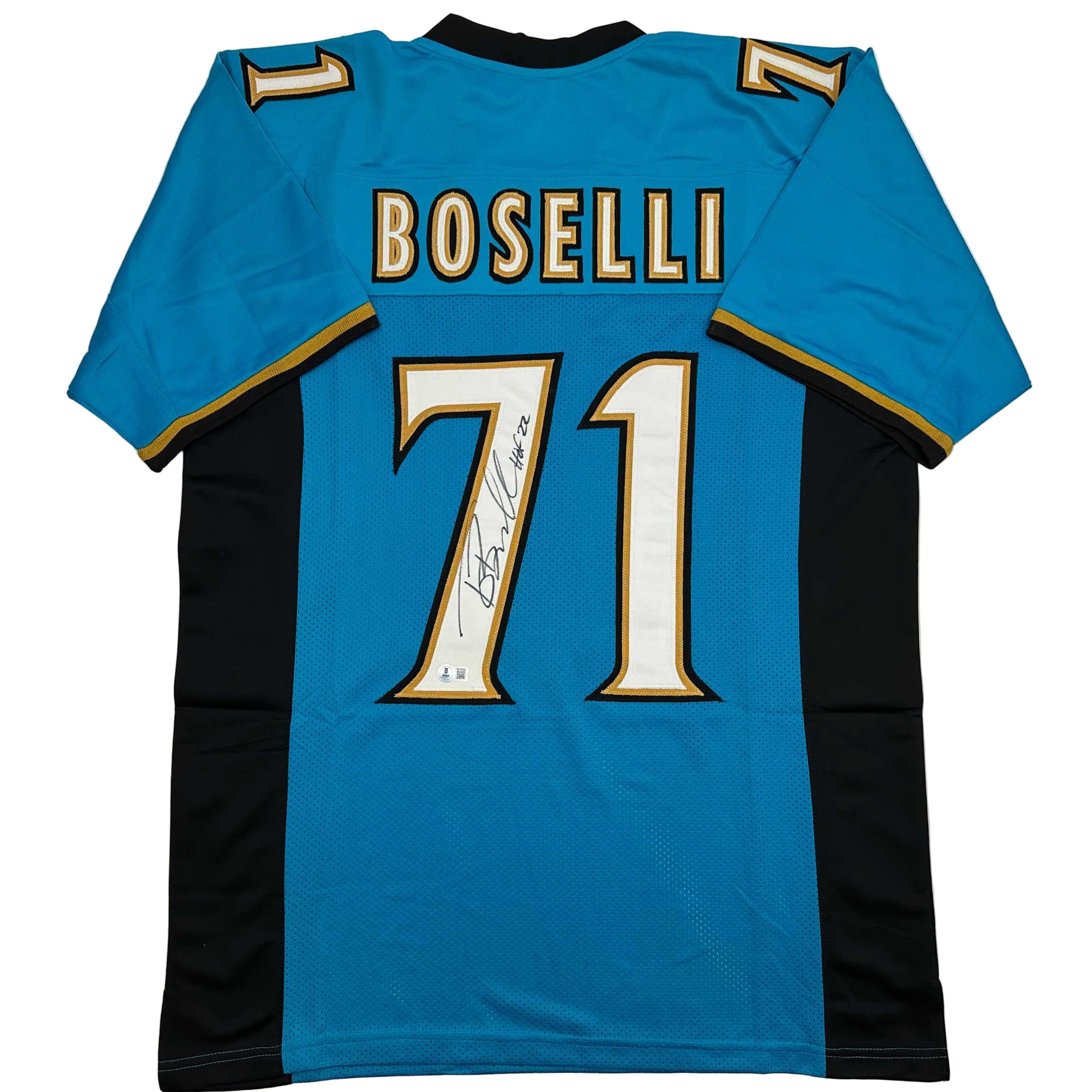 Autographed/Signed Tony Boselli HOF 22 Jacksonville Teal Football Jersey Beckett BAS COA