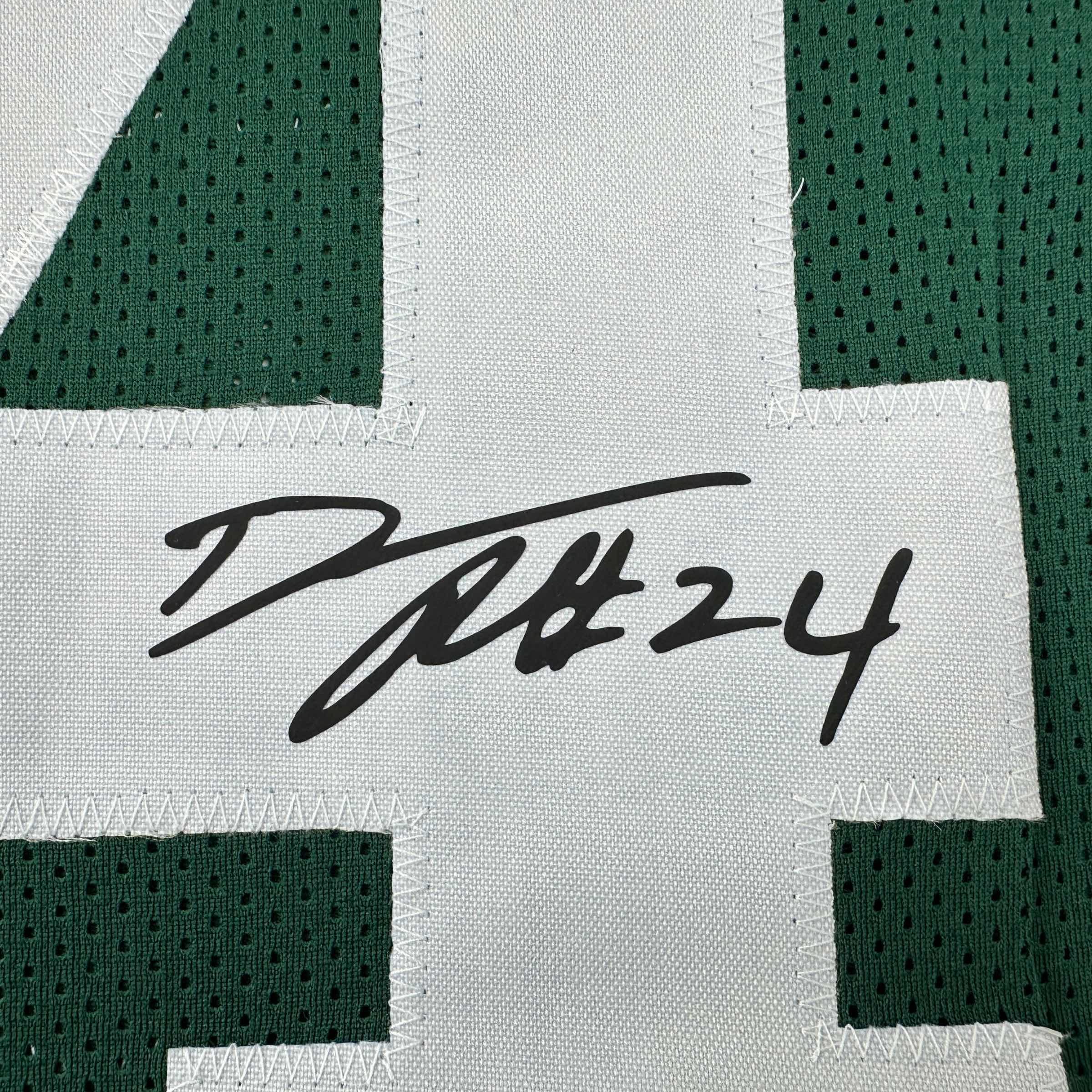 Framed Facsimile Autographed Darrelle Revis 35x39 New York Green Reprint Laser Auto Football Jersey