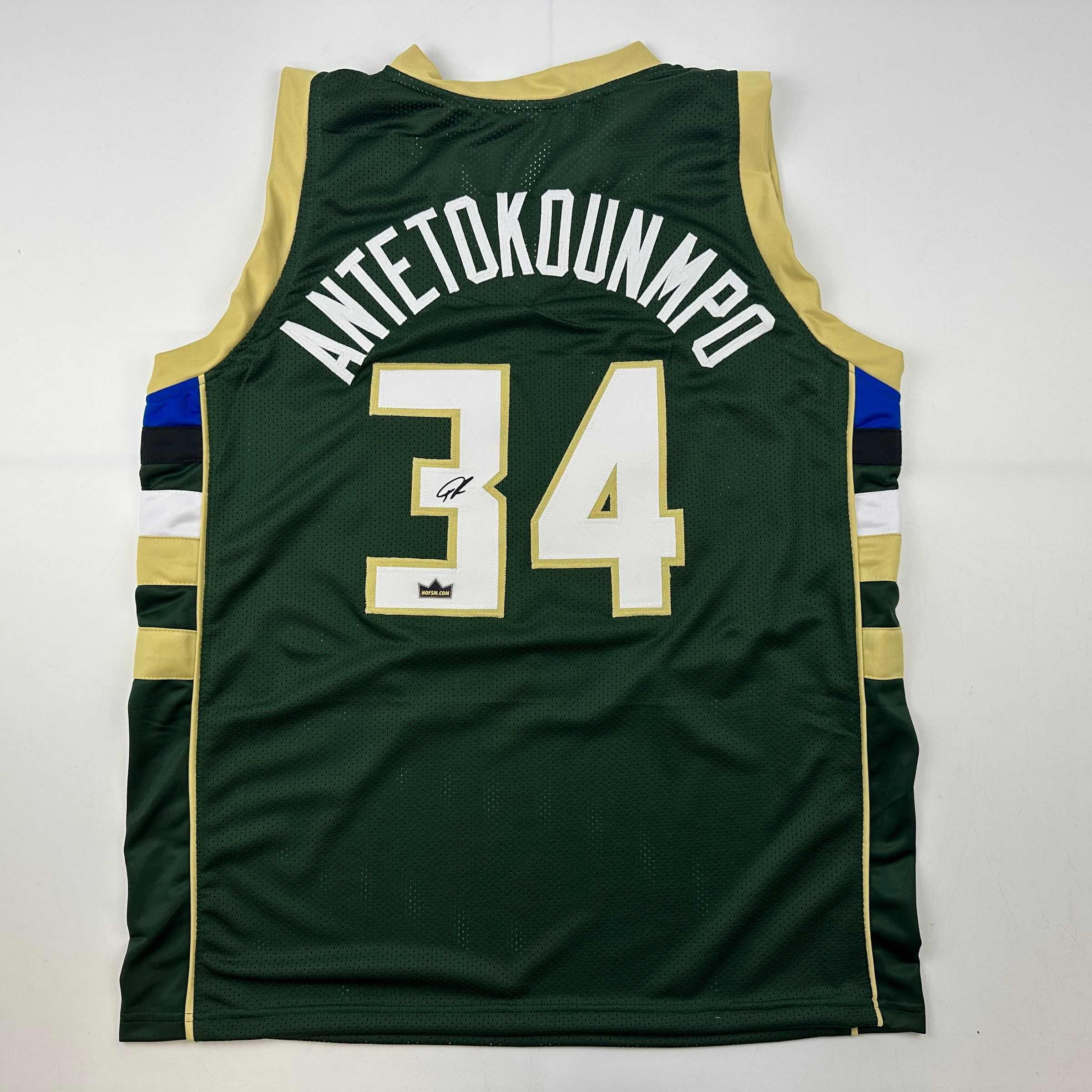 Facsimile Autographed Giannis Antetokounmpo Milwaukee Green Reprint Laser Auto Basketball Jersey Size Men's XL