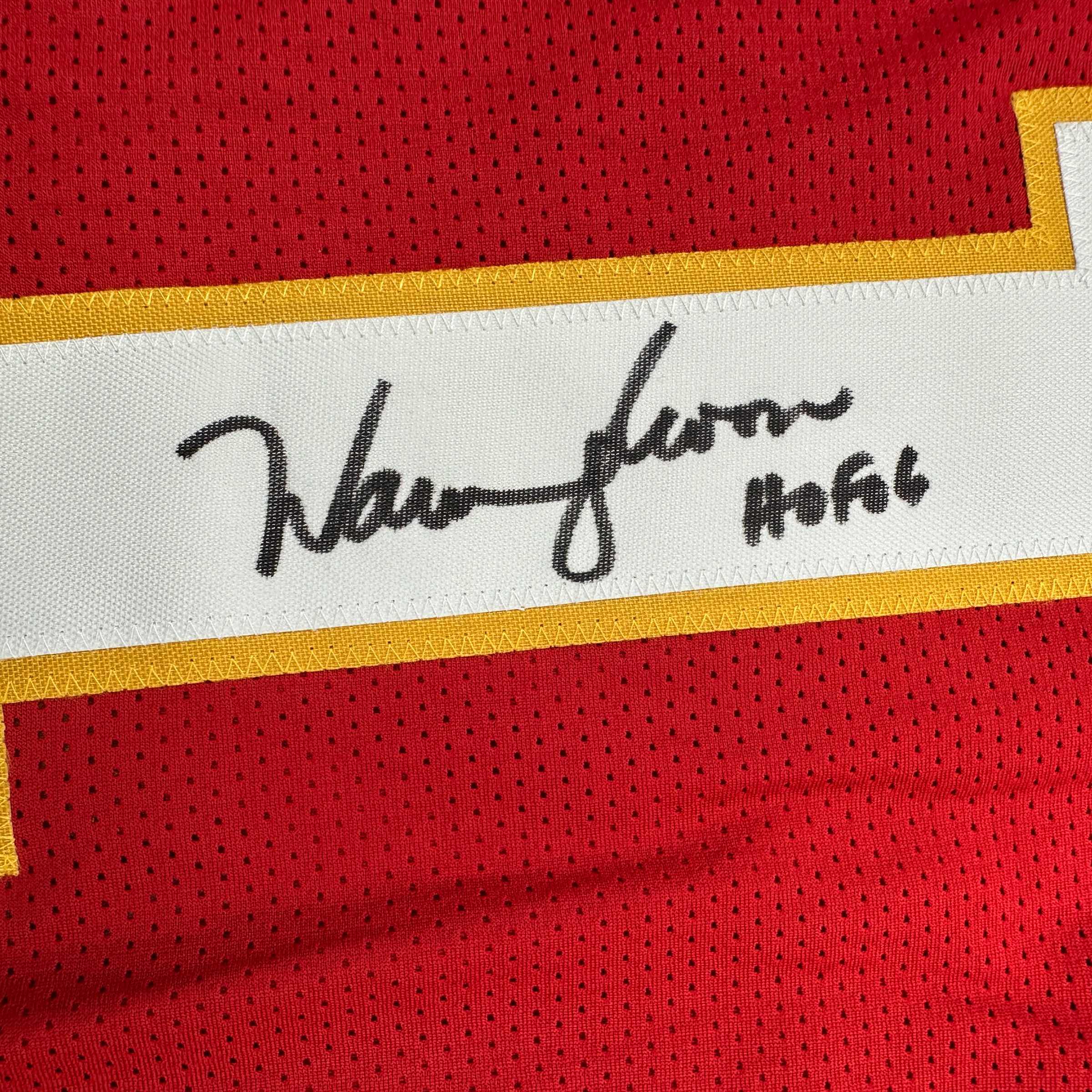 Autographed/Signed Warren Moon HOF 06 Kansas City Red Football Jersey JSA COA