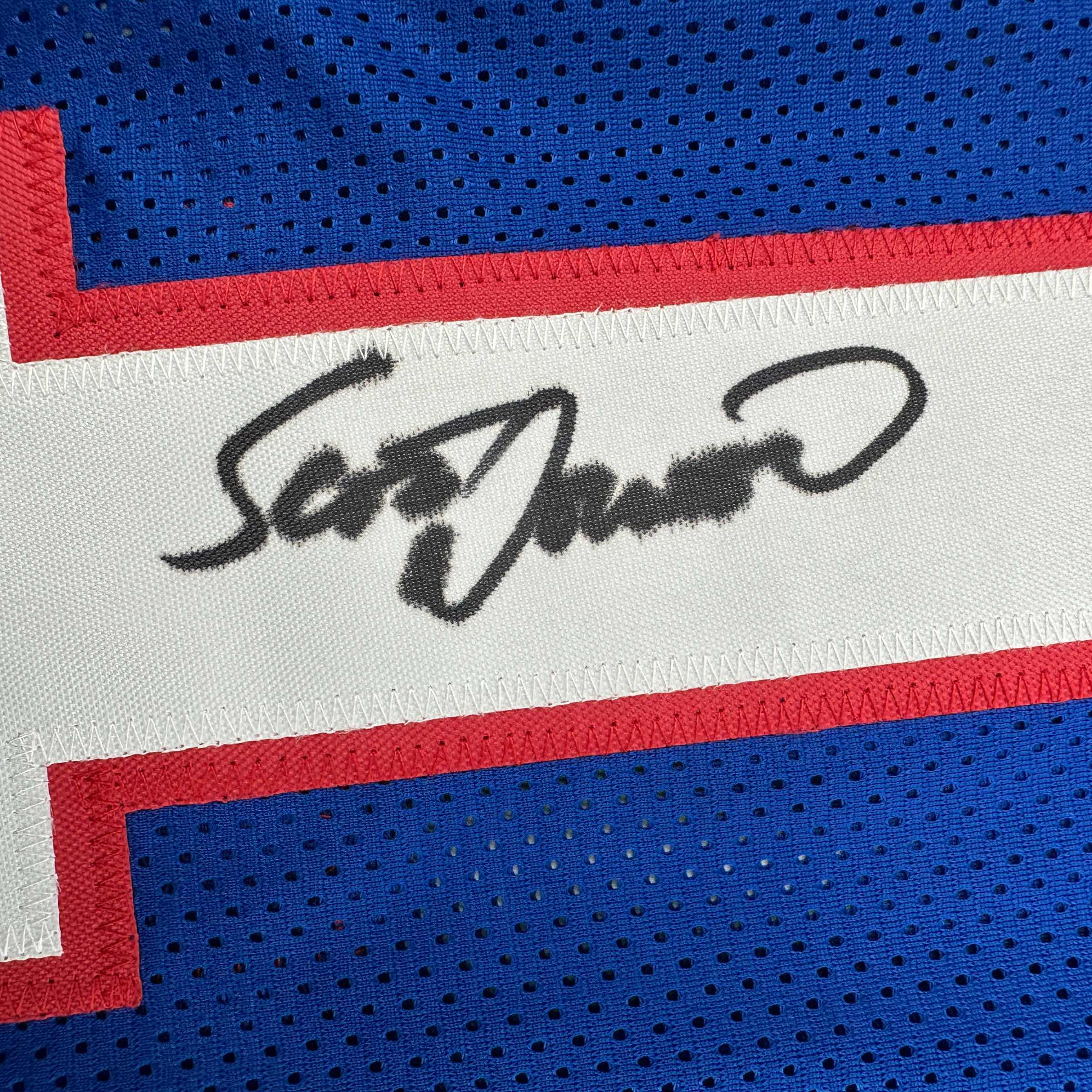 Autographed/Signed Scott Norwood Buffalo Blue Football Jersey Beckett BAS COA