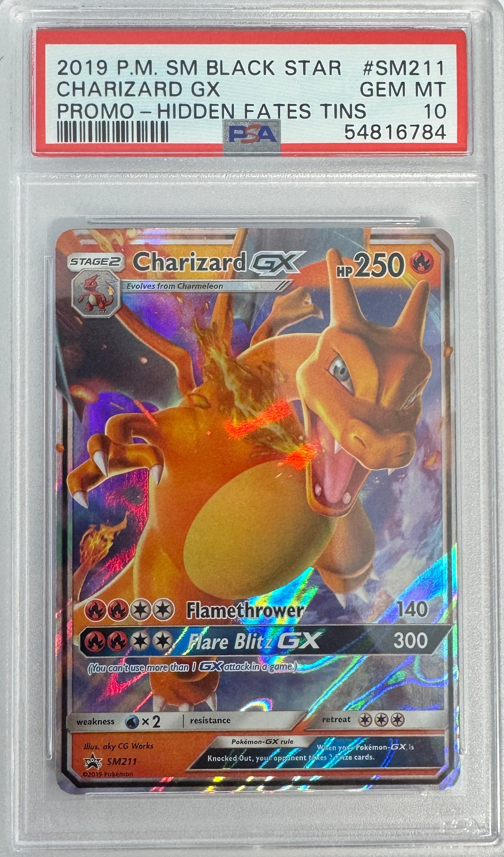 Graded 2019 PKM Sm Black Star Promo #SM211 Charizard Gx Promo Hidden Fates Tins Trading Card Game PSA 10 Gem Mint