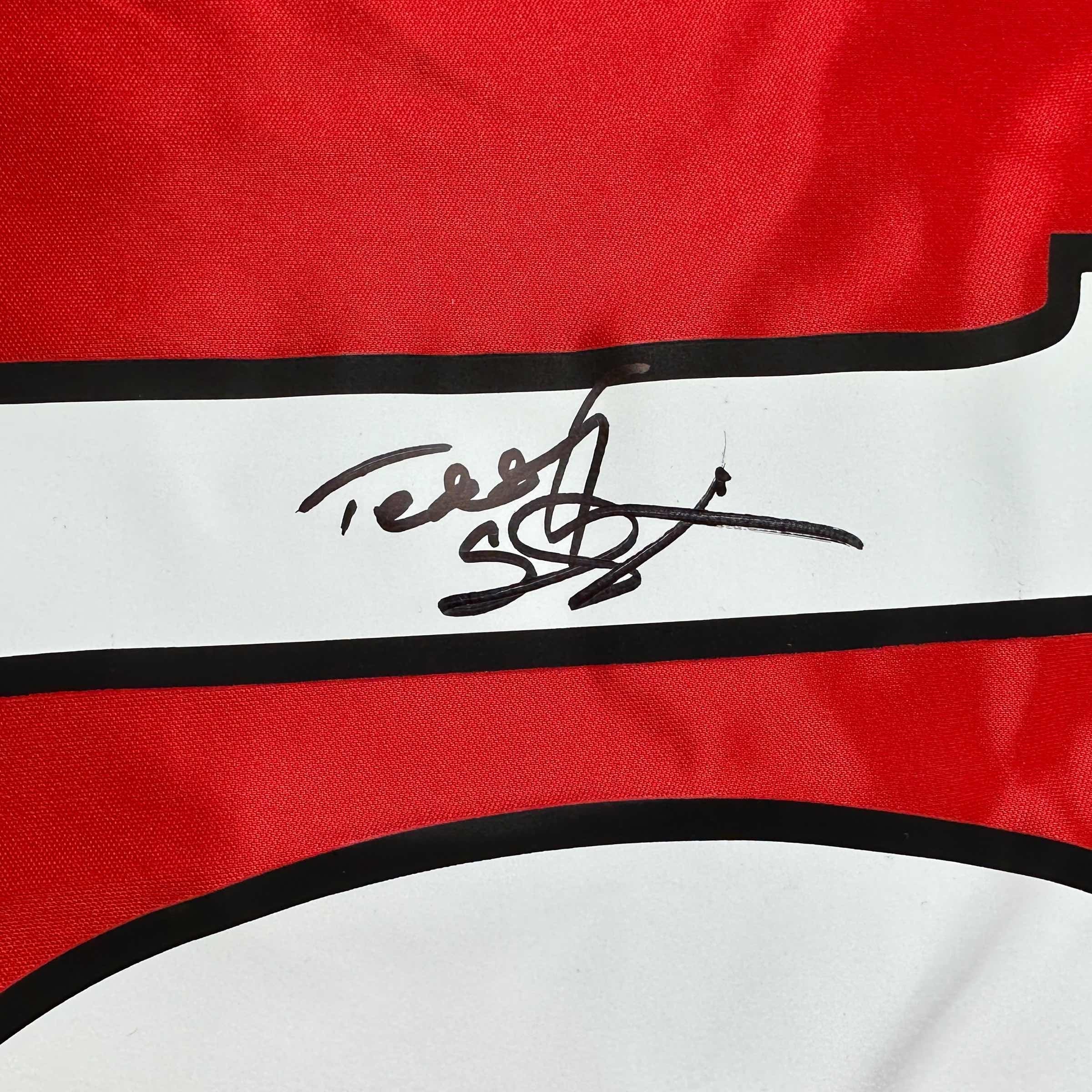 Autographed/Signed Teddy Sheringham Manchester United Red Soccer Jersey Beckett BAS COA