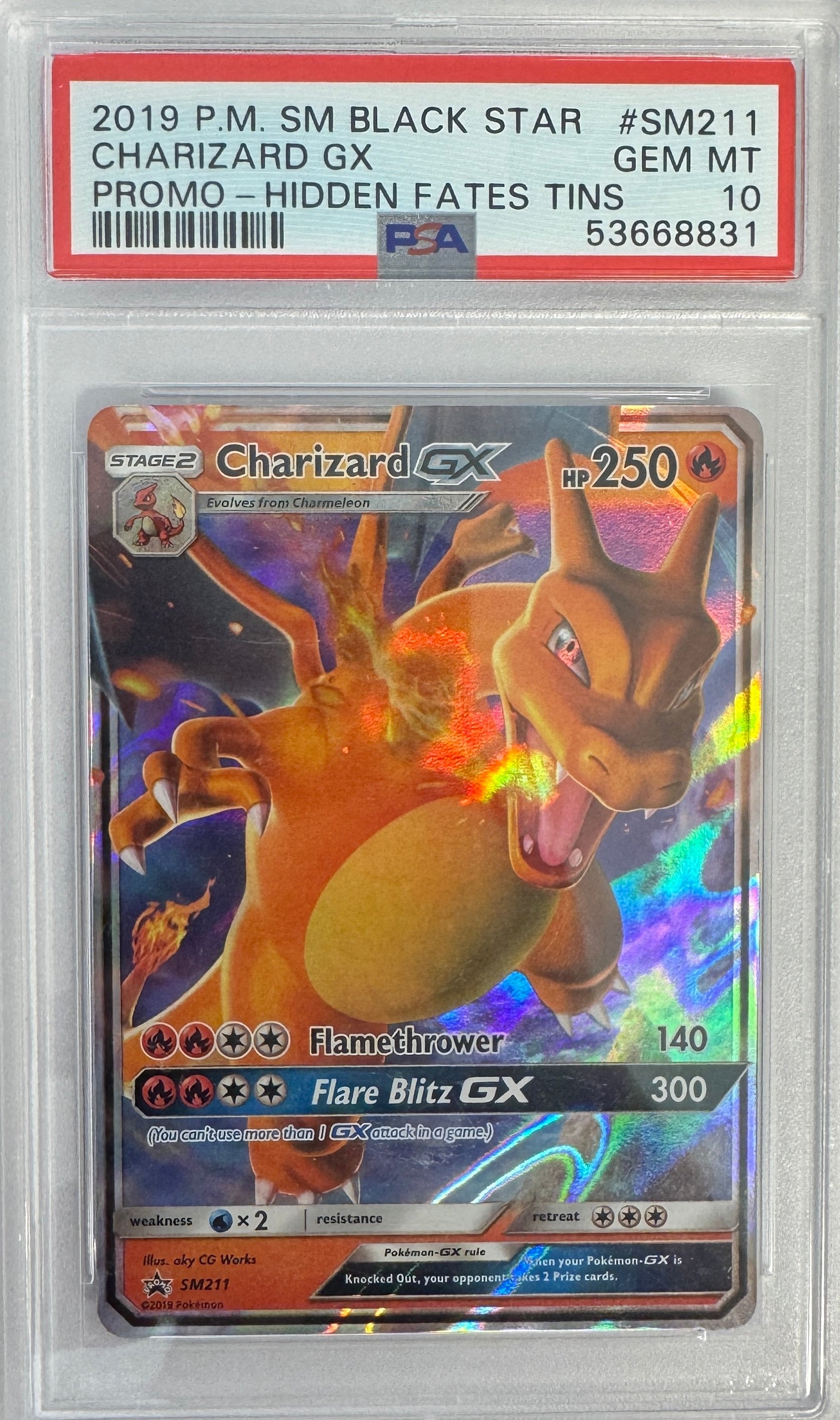 Graded 2019 PKM Sm Black Star Promo #SM211 Charizard Gx Promo Hidden Fates Tins Trading Card Game PSA 10 Gem Mint