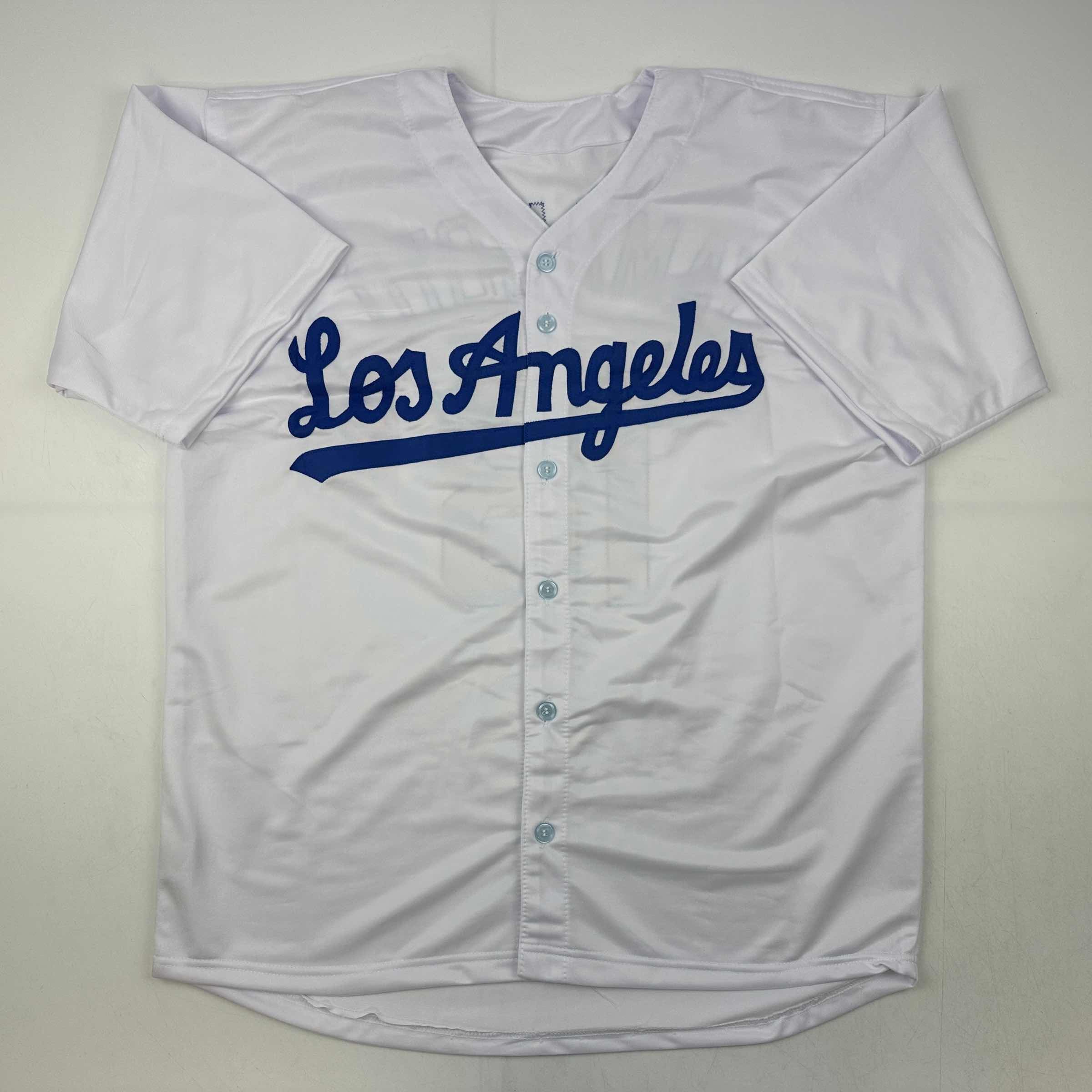 Facsimile Autographed Yoshinobu Yamamoto Los Angeles LA White Reprint Laser Auto Baseball Jersey Size Men's XL
