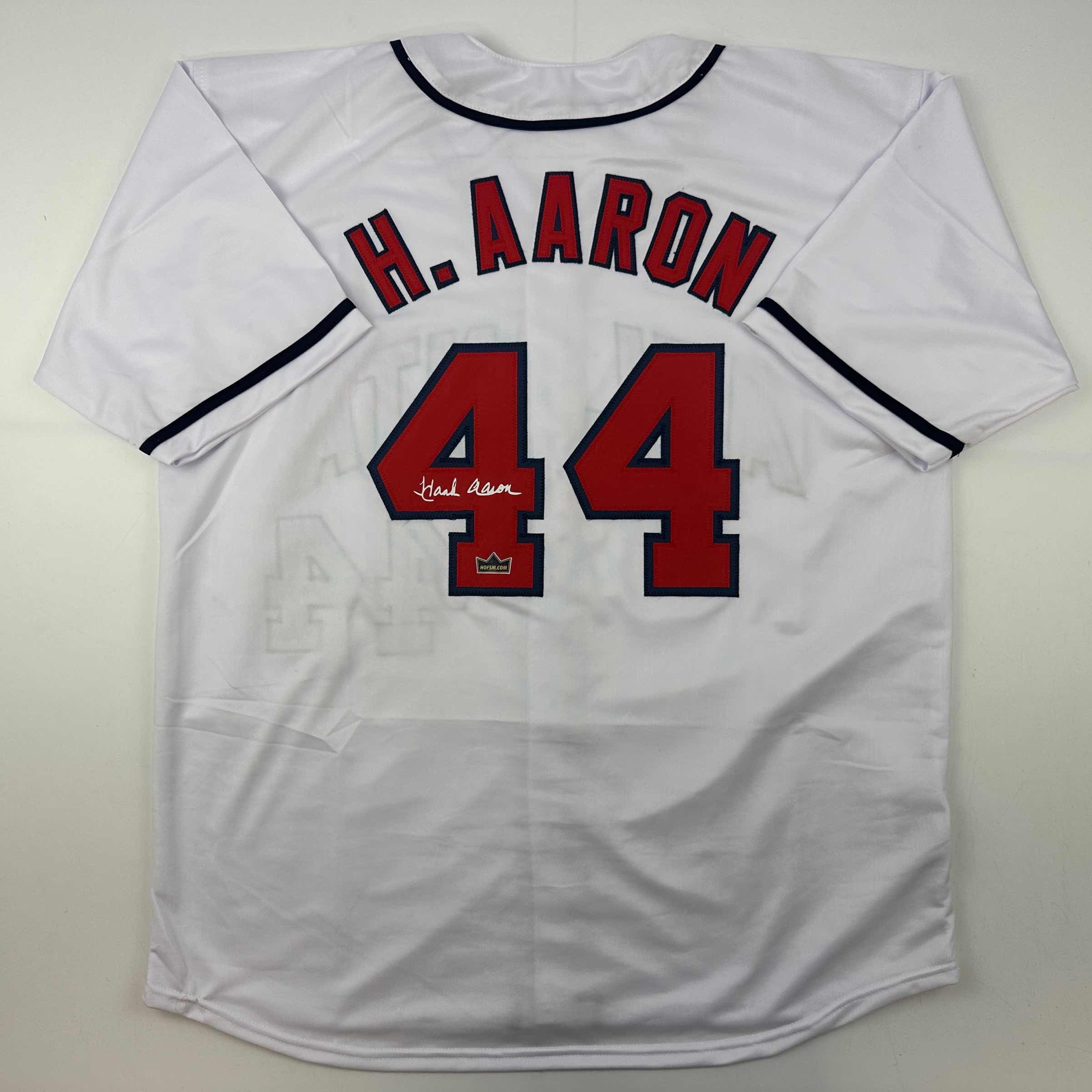 Facsimile Autographed Henry Hank Aaron Atlanta White Reprint Laser Auto Baseball Jersey Size Men's XL