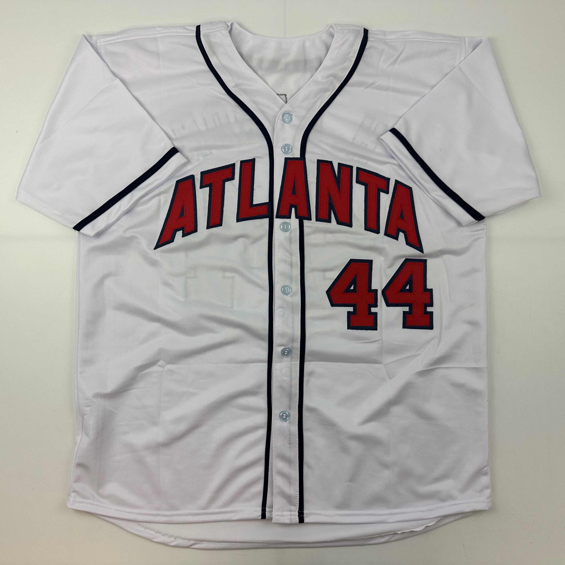 Facsimile Autographed Henry Hank Aaron Atlanta White Reprint Laser Auto Baseball Jersey Size Men's XL