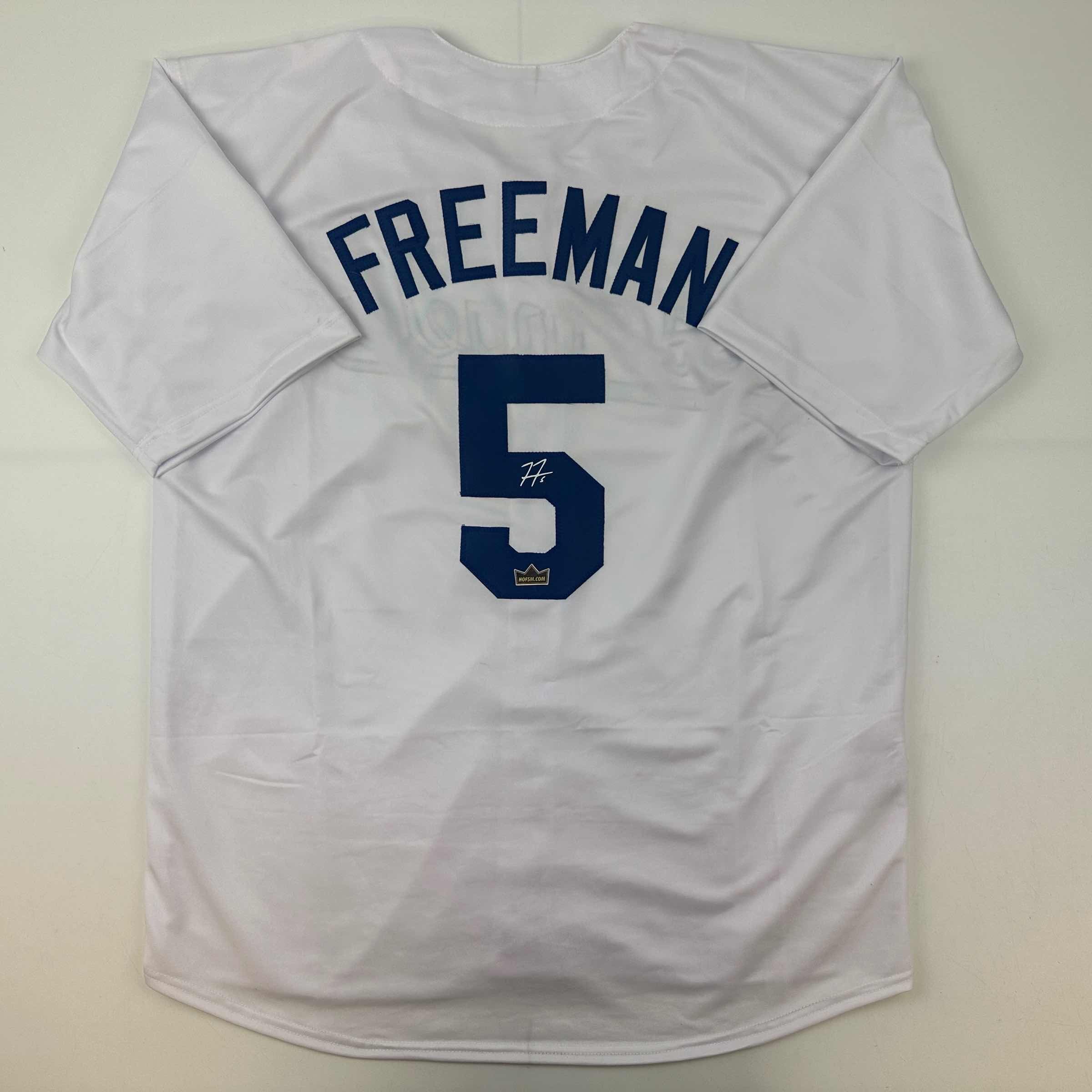 Facsimile Autographed Freddie Freeman Los Angeles LA White Reprint Laser Auto Baseball Jersey Size Men's XL