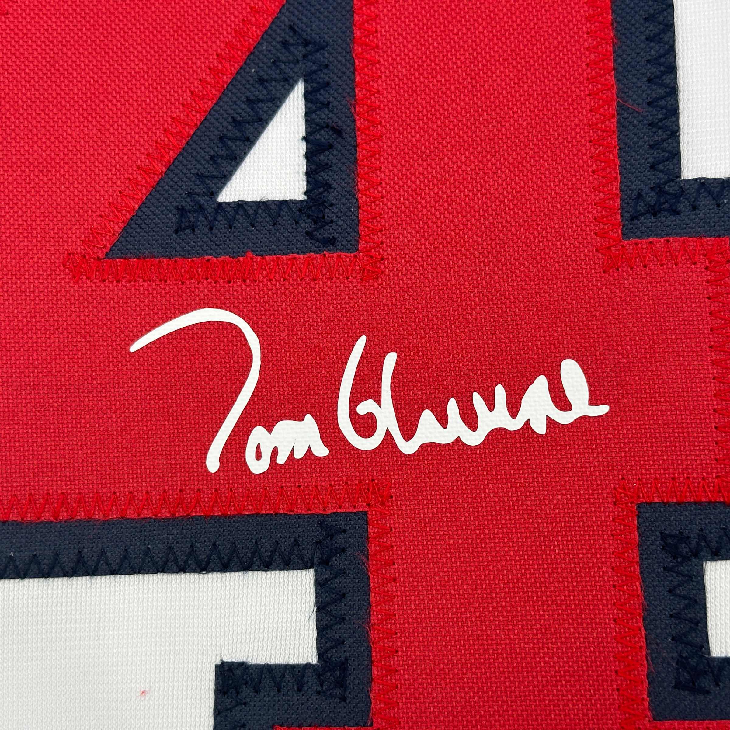 Framed Facsimile Autographed Tom Glavine 35x39 Atlanta White Reprint Laser Auto Baseball Jersey