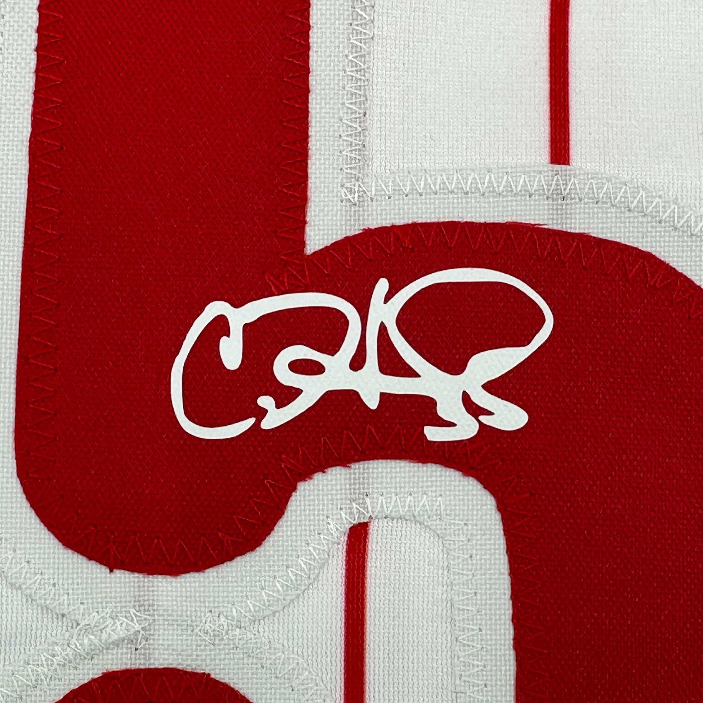 Facsimile Autographed Cole Hamels Philadelphia Pinstripe Reprint Laser Auto Baseball Jersey Size Men's XL