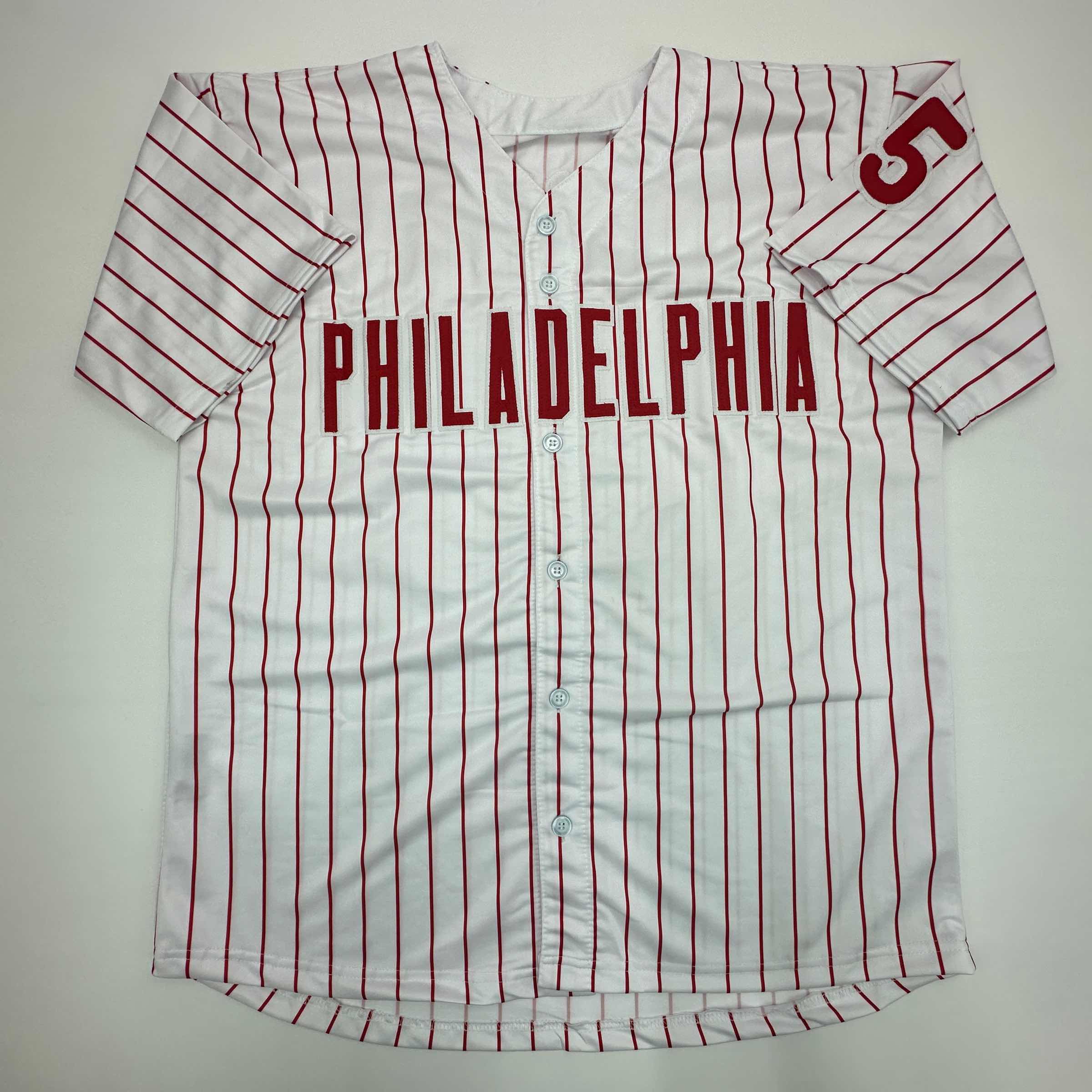 Facsimile Autographed Cole Hamels Philadelphia Pinstripe Reprint Laser Auto Baseball Jersey Size Men's XL