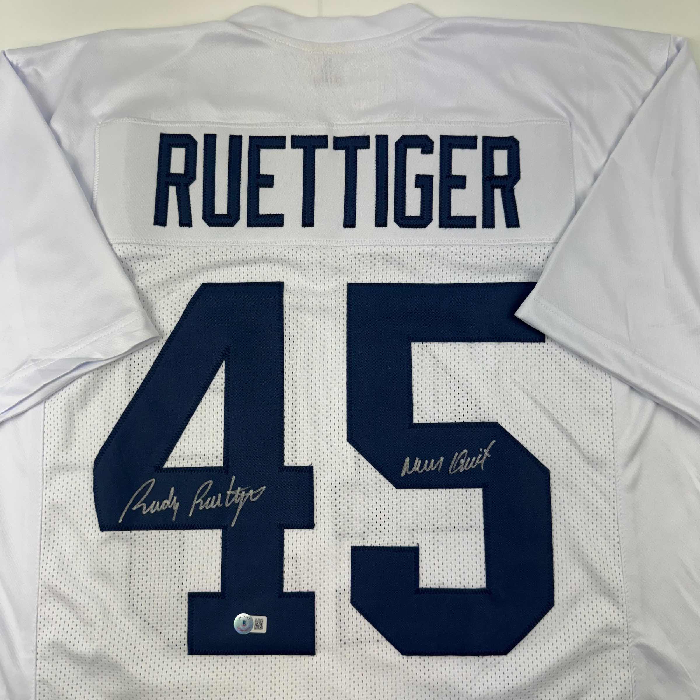 Autographed/Signed Rudy Ruettiger Notre Dame White College Football Jersey JSA COA