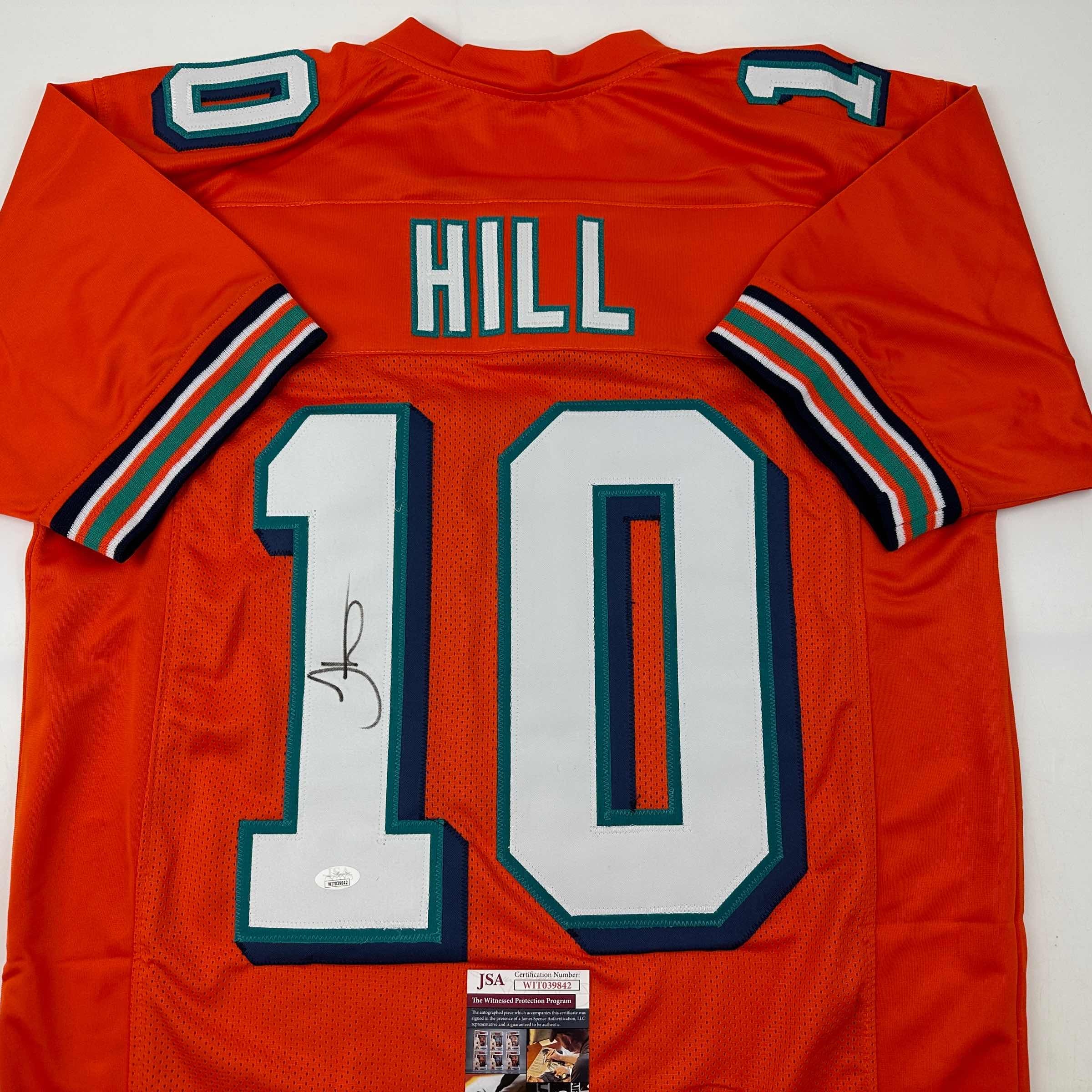 Autographed/Signed Tyreek Hill Miami Orange Retro Football Jersey JSA COA