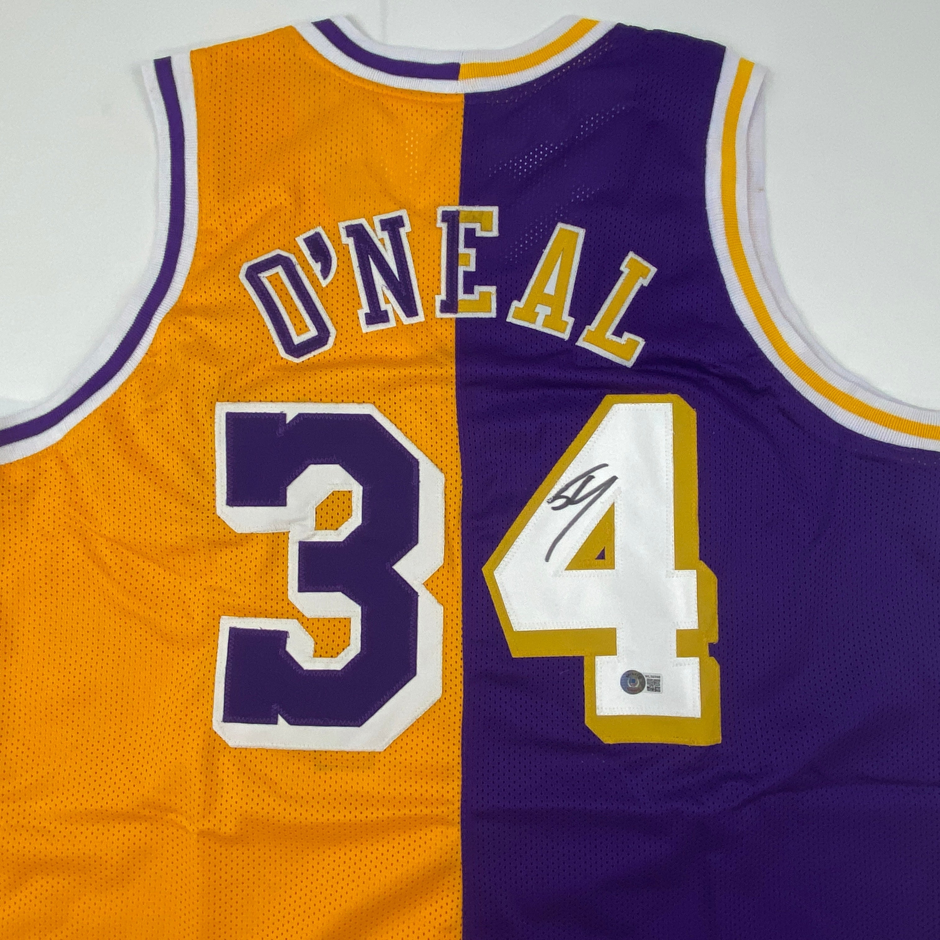 Autographed/Signed Shaquille Shaq O'Neal Los Angeles LA Split Basketball Jersey Beckett BAS COA