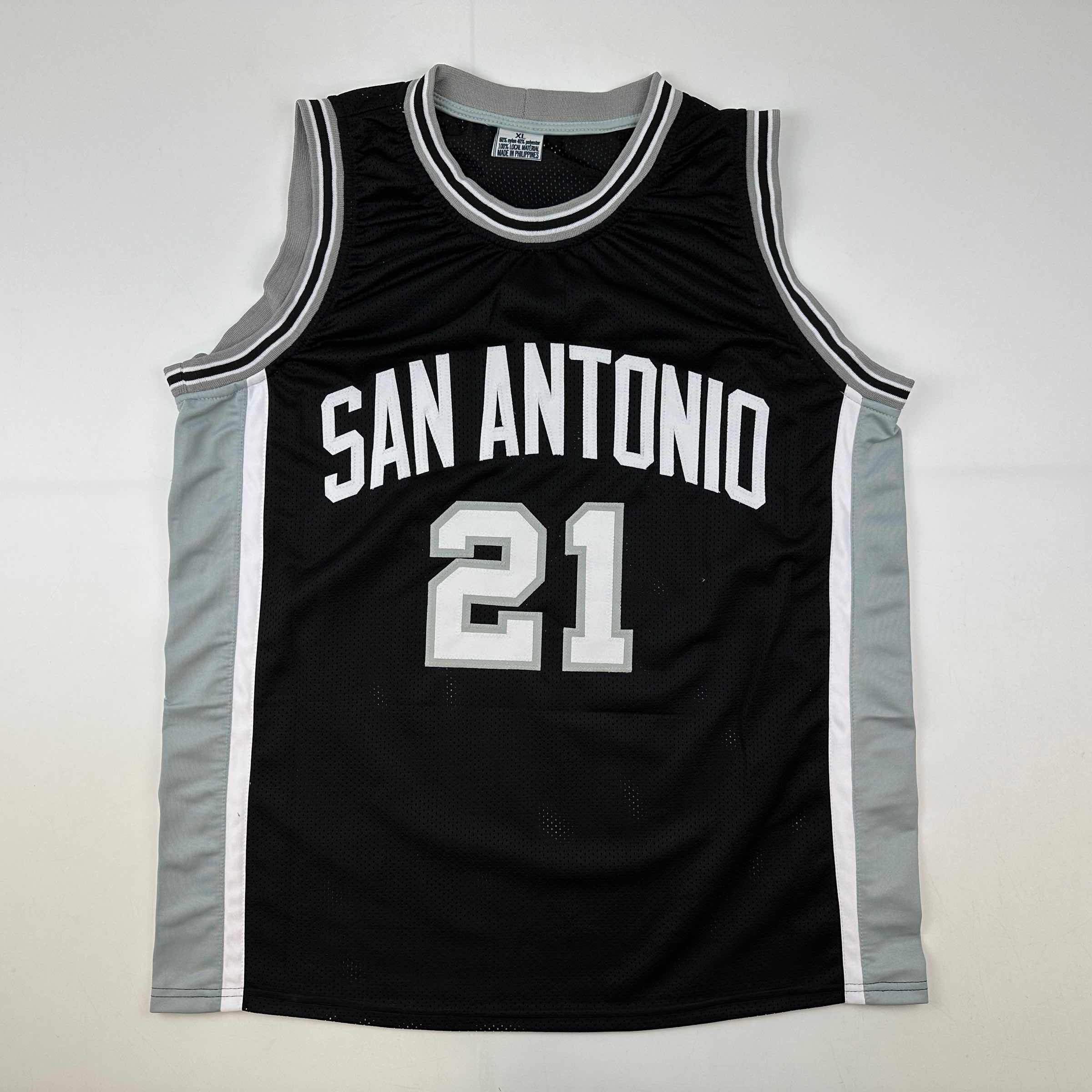 Facsimile Autographed Tim Duncan San Antonio Black Reprint Laser Auto Basketball Jersey Size Men's XL
