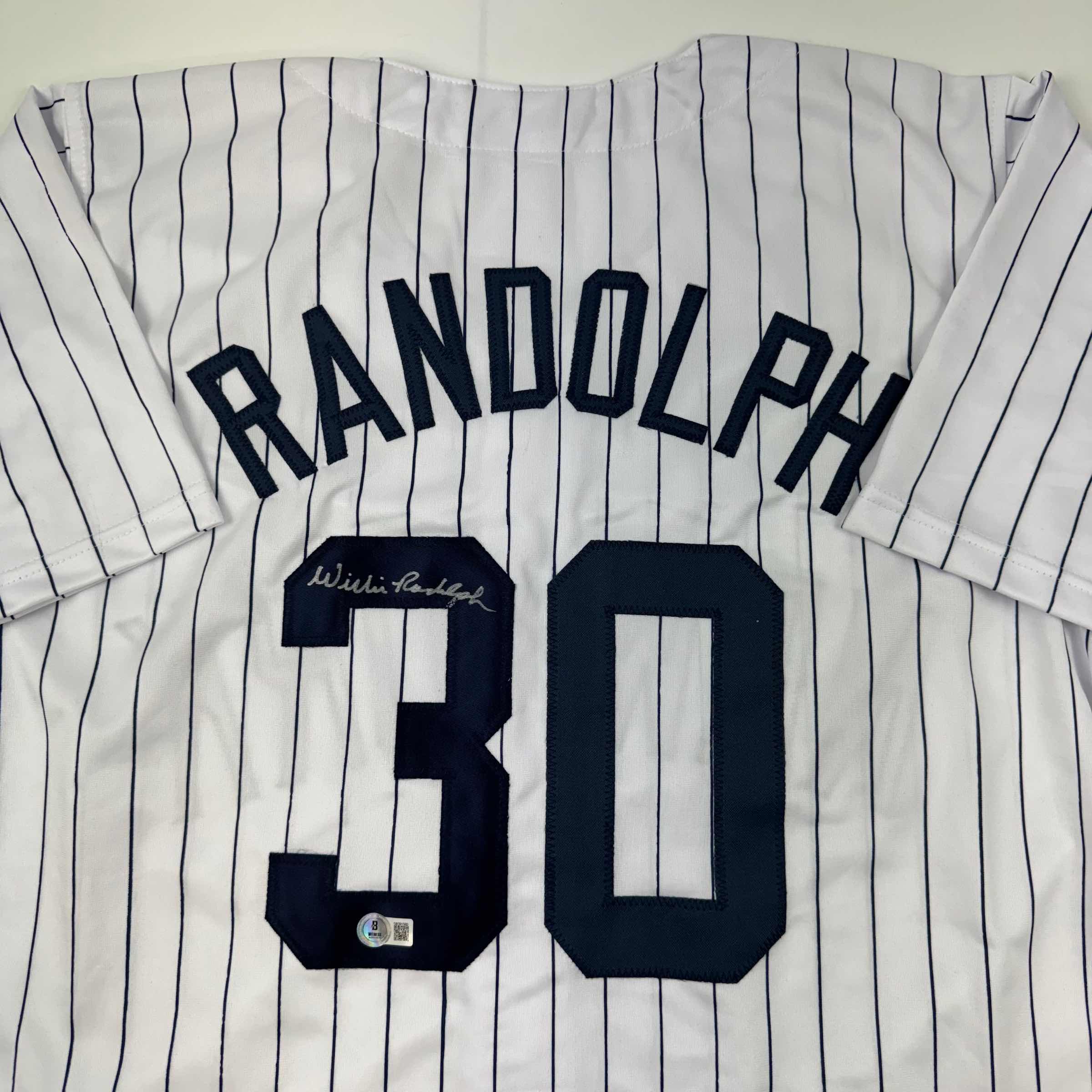 Autographed/Signed Willie Randolph New York Pinstripe Baseball Jersey Beckett BAS COA