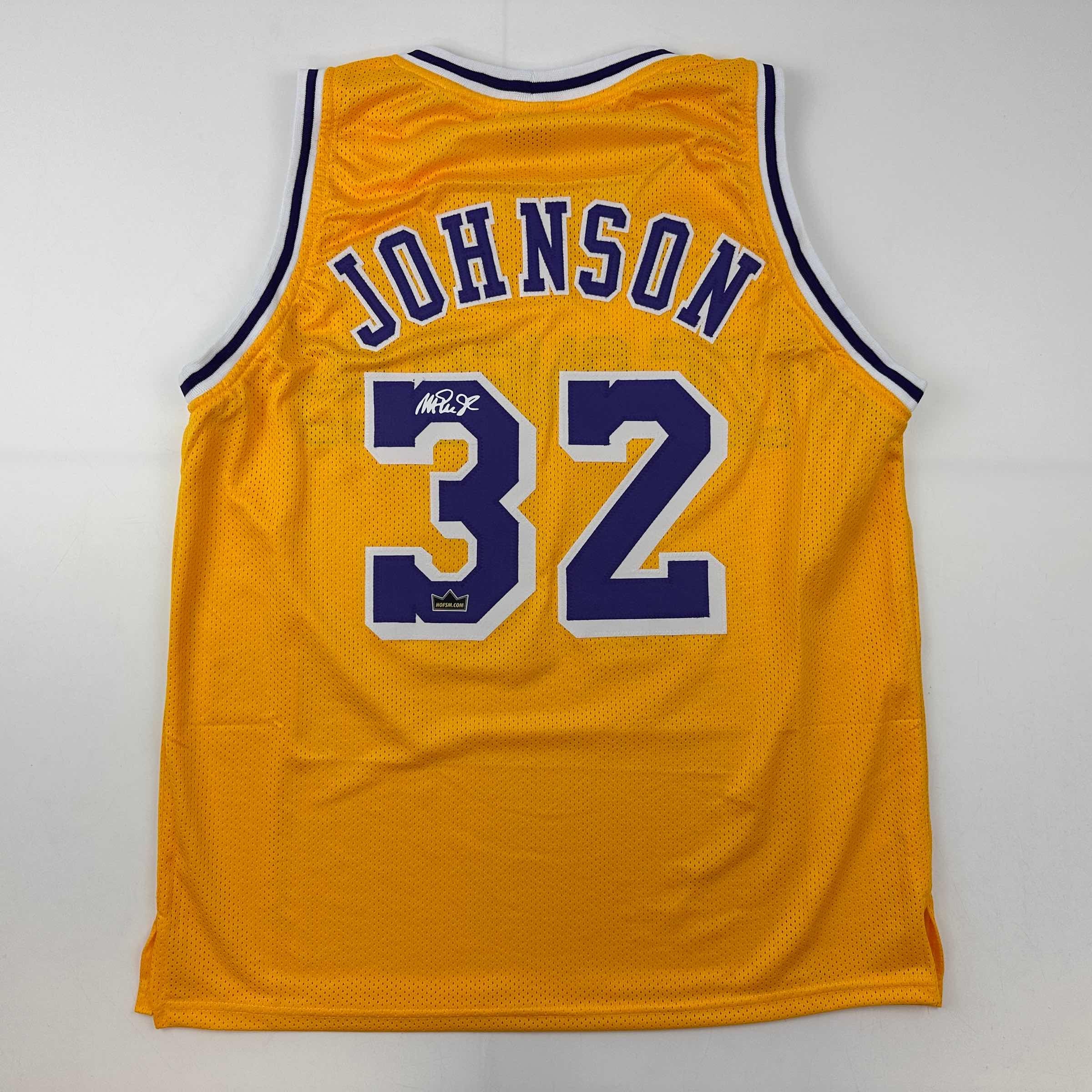Facsimile Autographed Earvin Magic Johnson Los Angeles LA Yellow Reprint Laser Auto Basketball Jersey Size Men's XL
