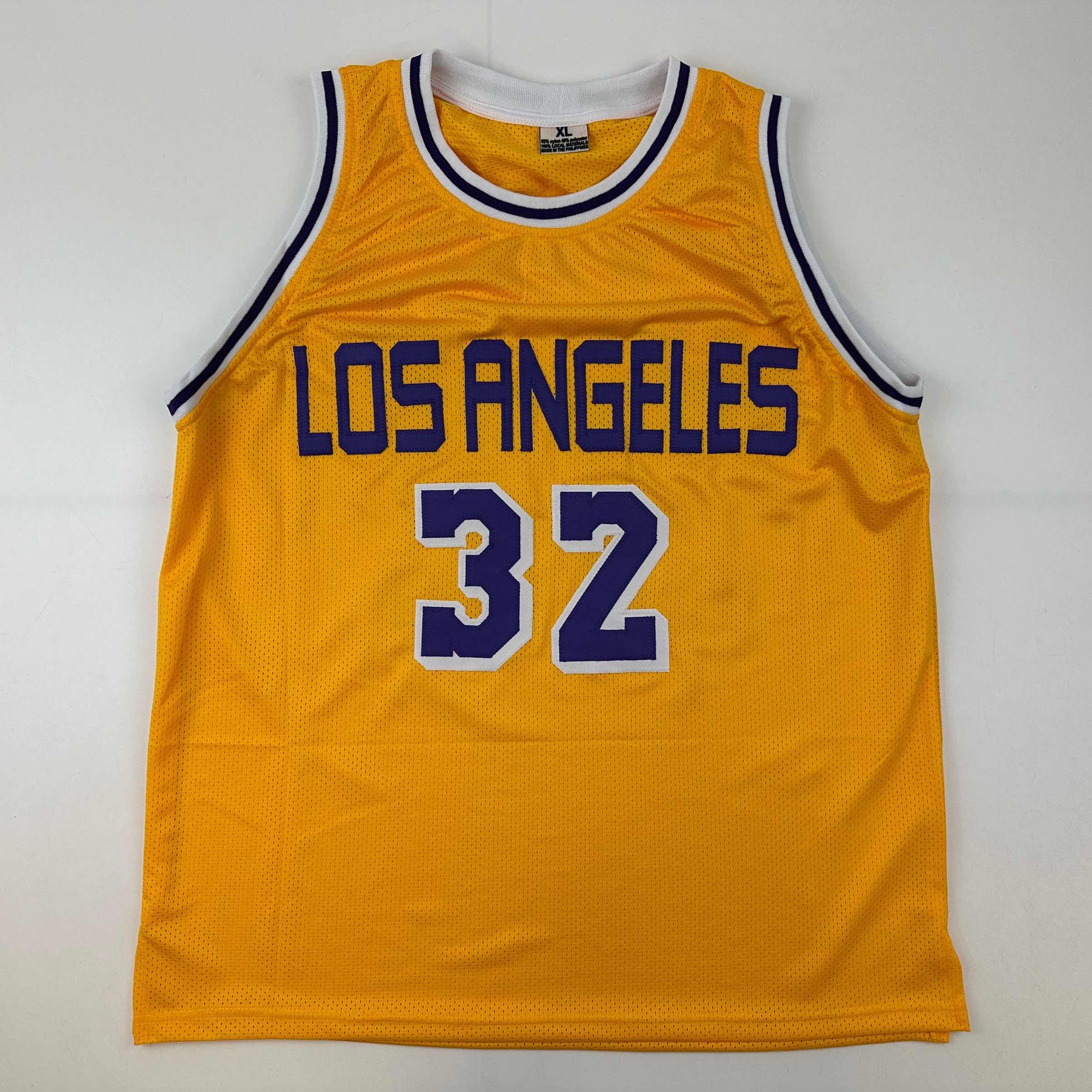 Facsimile Autographed Earvin Magic Johnson Los Angeles LA Yellow Reprint Laser Auto Basketball Jersey Size Men's XL