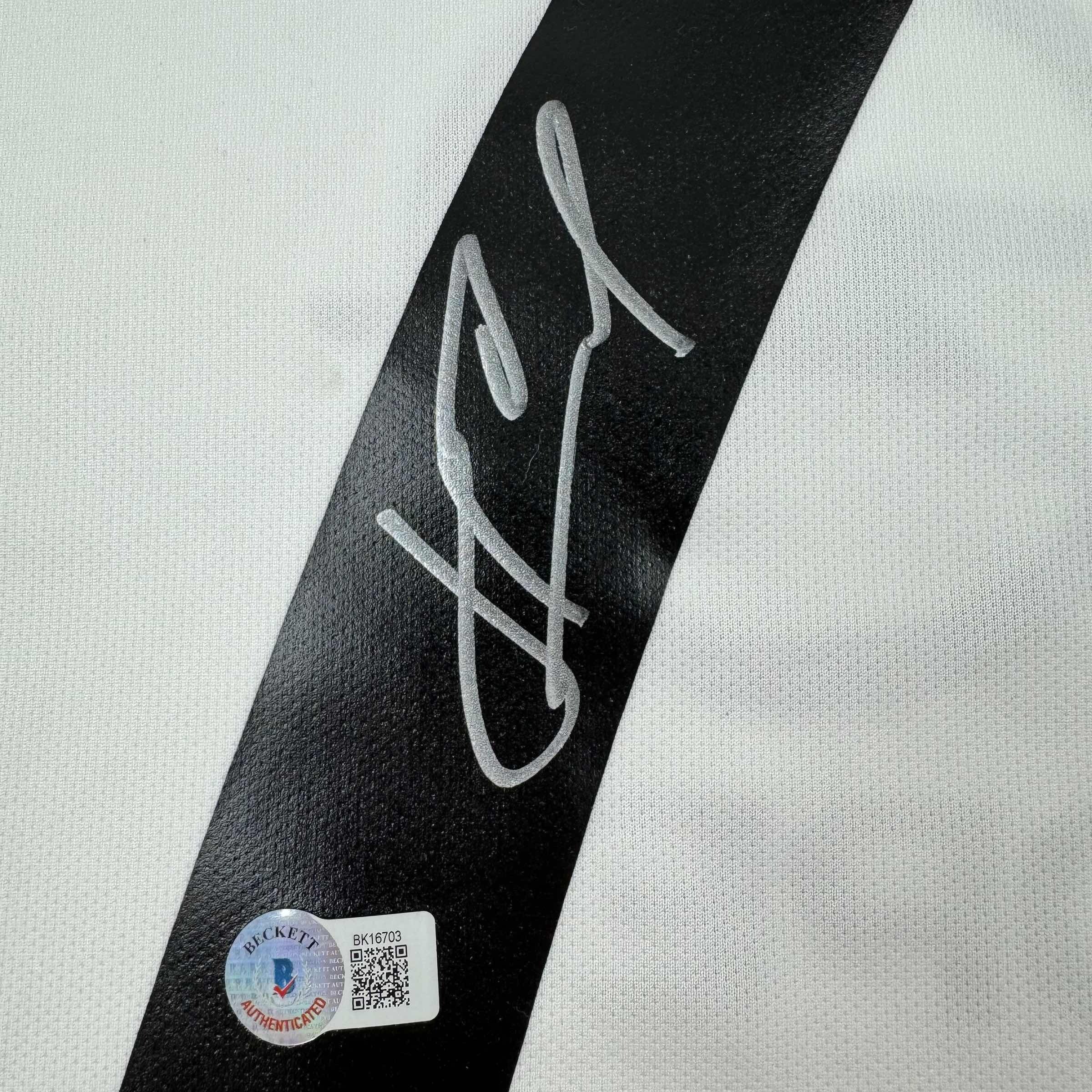 Autographed/Signed Andriy Shevchenko AC Milan White Soccer Futbol Jersey Beckett BAS COA