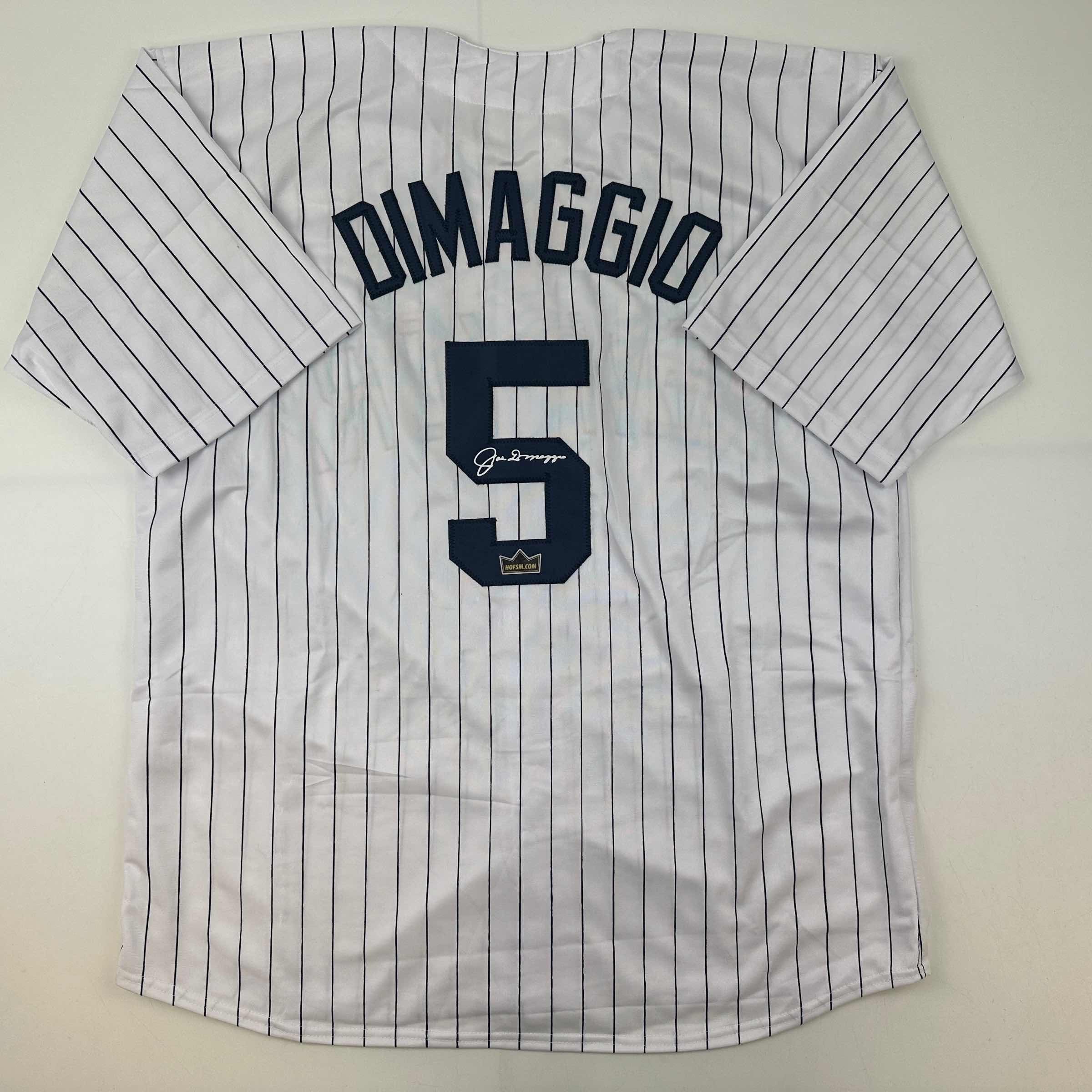 Facsimile Autographed Joe DiMaggio New York Pinstripe Reprint Laser Auto Baseball Jersey Size Men's XL
