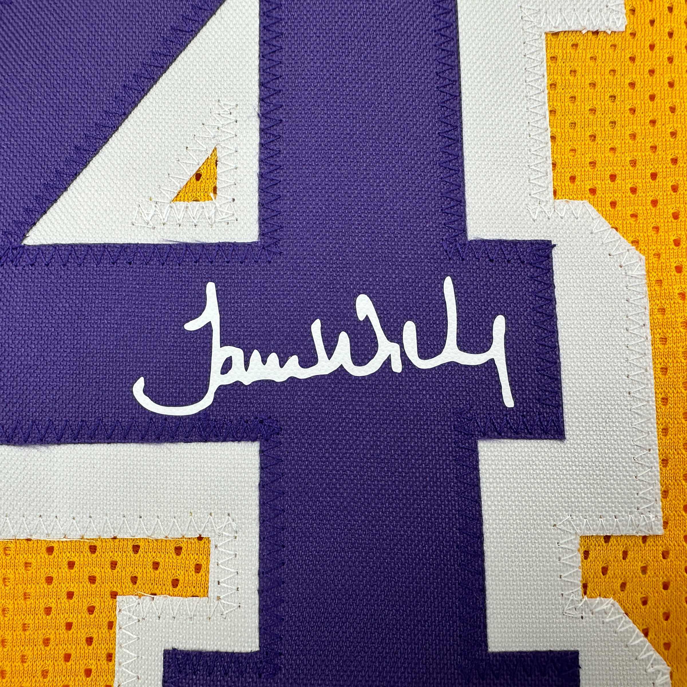 Facsimile Autographed James Worthy Los Angeles LA Yellow Reprint Laser Auto Basketball Jersey Size Men's XL
