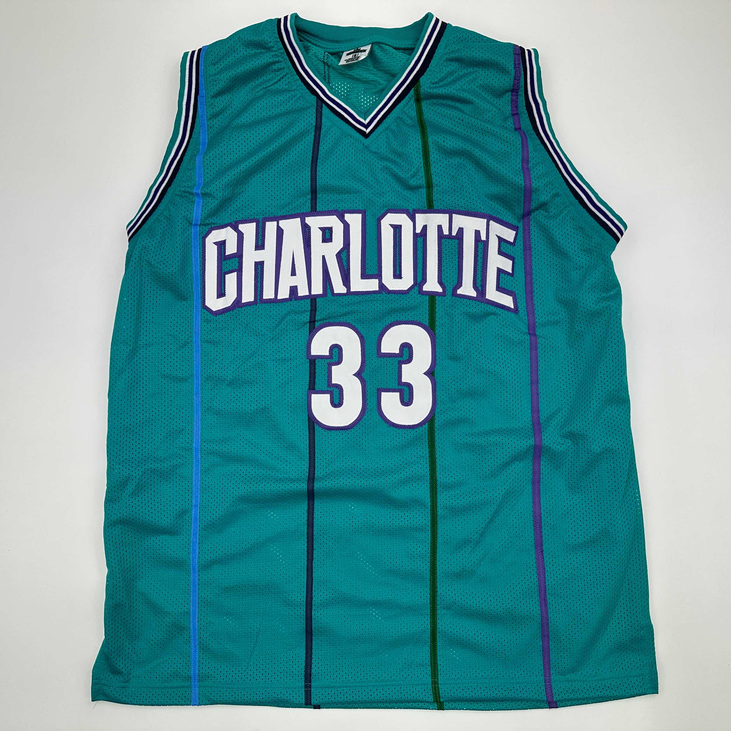Facsimile Autographed Alonzo Mourning Charlotte Teal Reprint Laser Auto Basketball Jersey Size Men's XL
