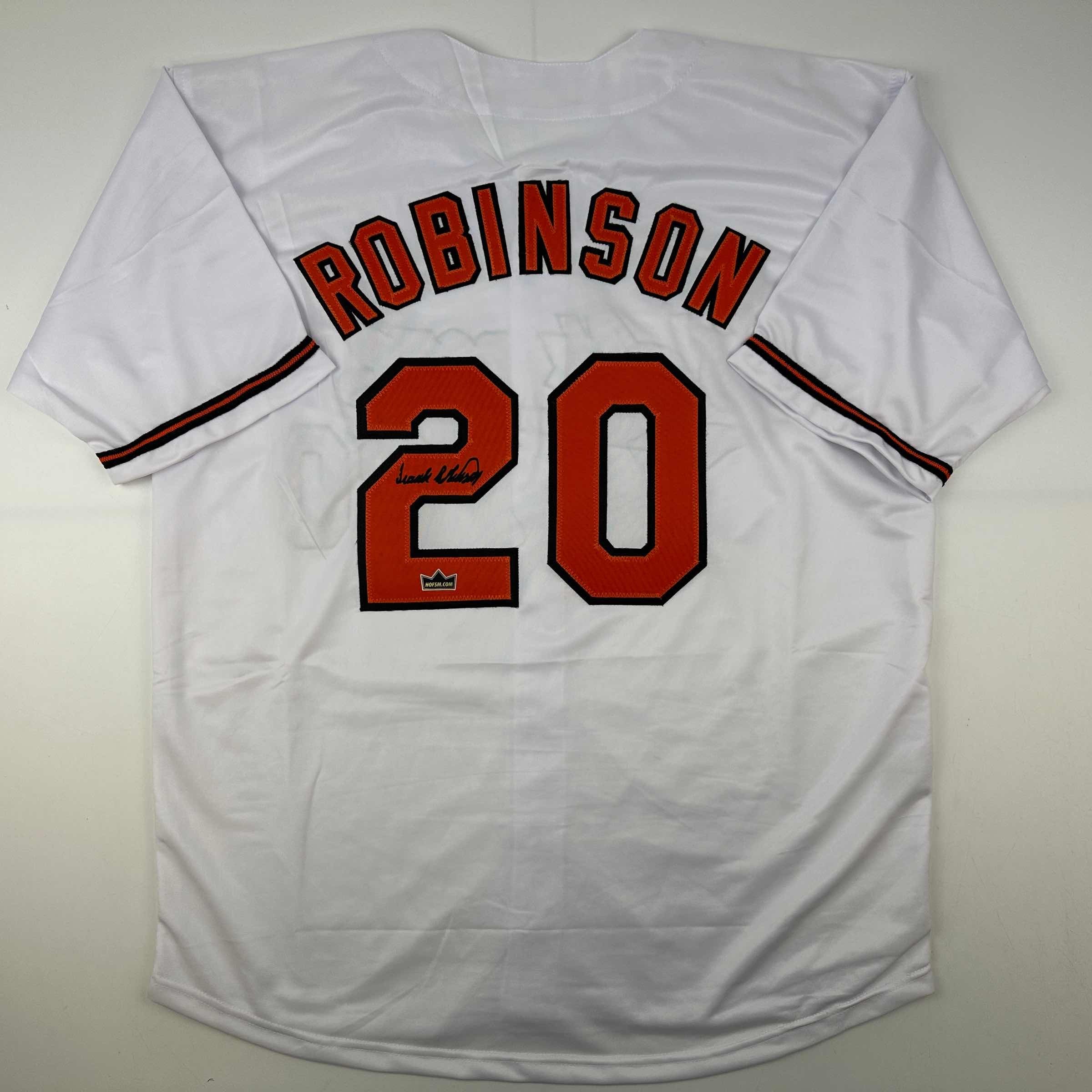 Facsimile Autographed Frank Robinson Baltimore White Reprint Laser Auto Baseball Jersey Size Men's XL