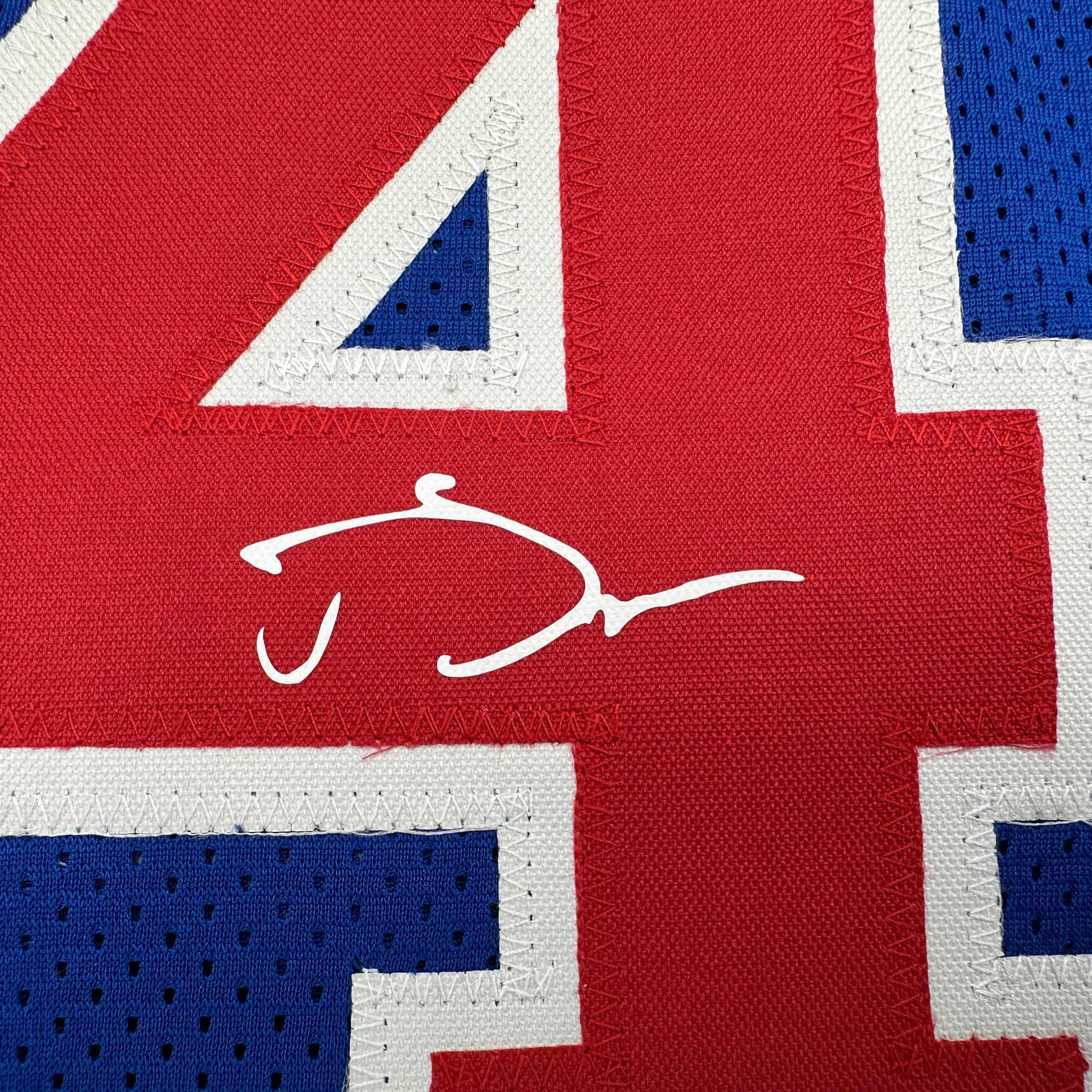 Framed Facsimile Autographed Joe Dumars 35x39 Detroit Blue Reprint Laser Auto Basketball Jersey
