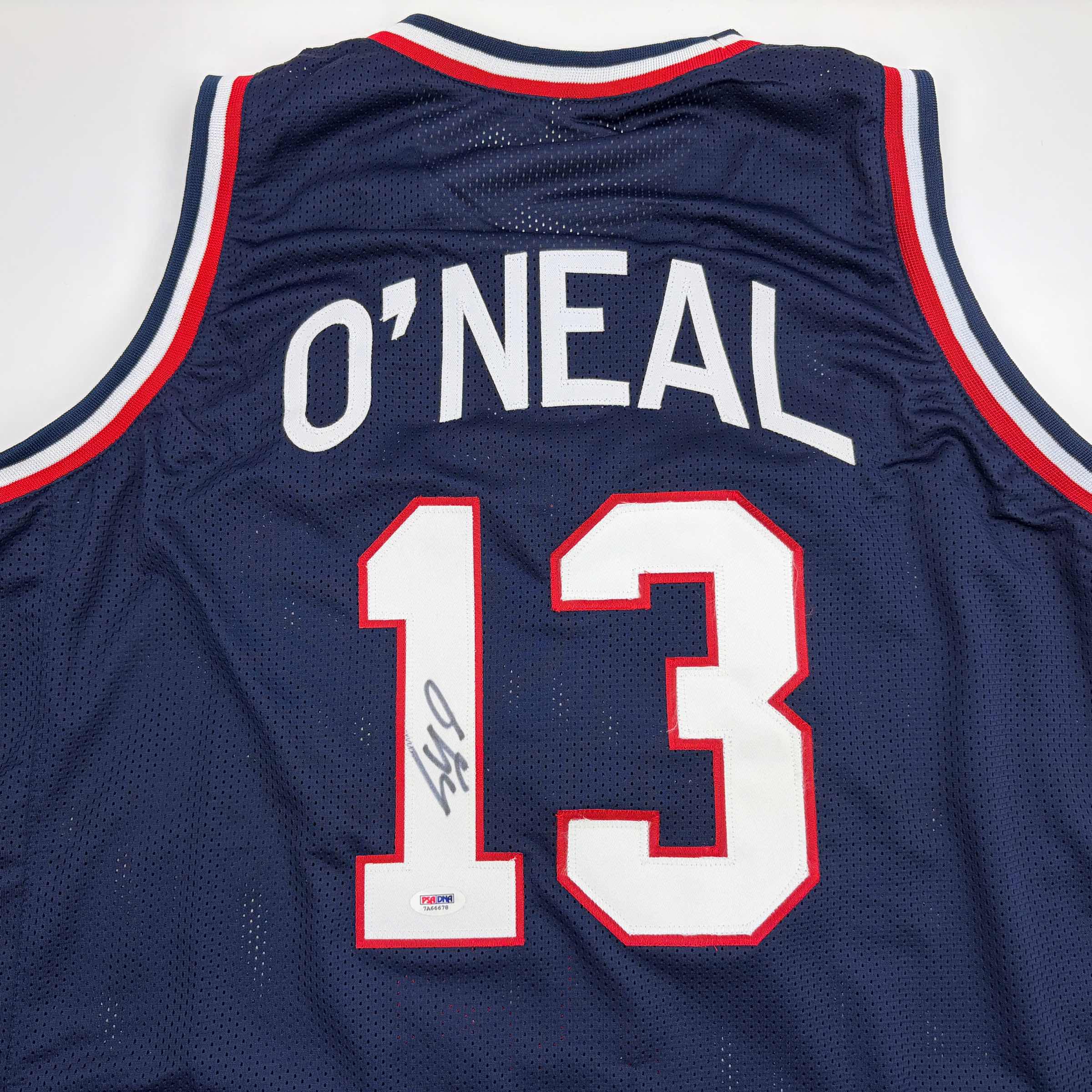 Autographed/Signed Shaquille Shaq O'Neal USA United States Blue Basketball Jersey PSA/DNA COA