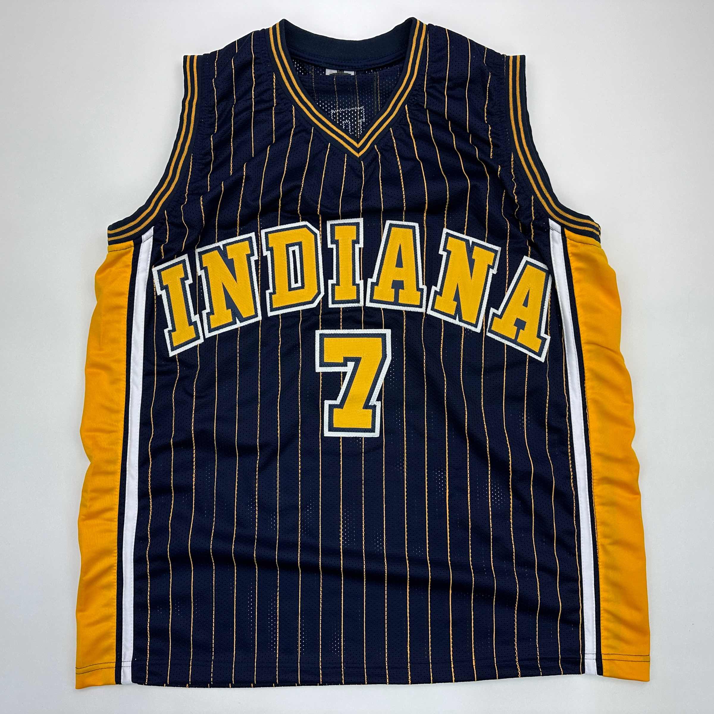 Facsimile Autographed Jermaine O'Neal Indiana Blue Pinstripe Reprint Laser Auto Basketball Jersey Size Men's XL