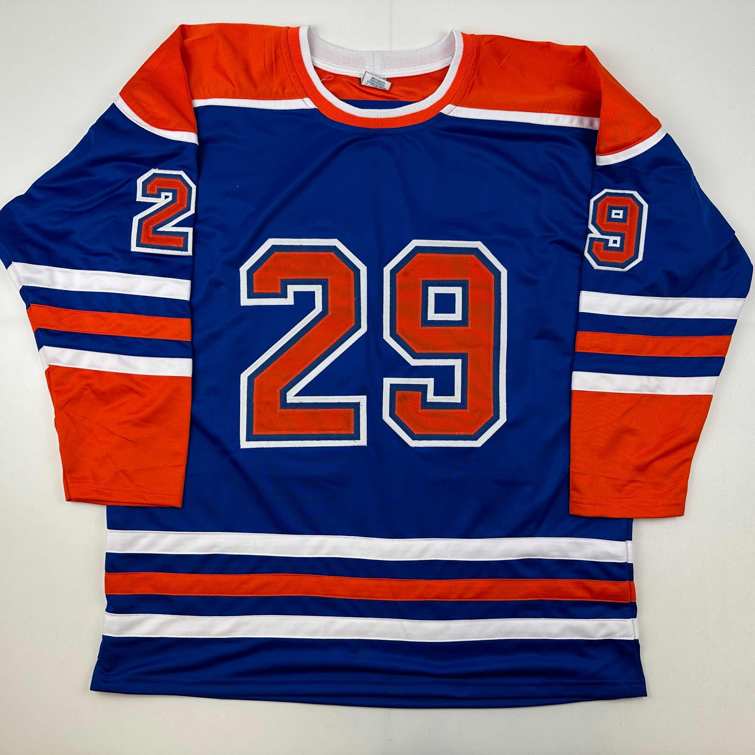Facsimile Autographed Leon Draisaitl Edmonton Blue Reprint Laser Auto Hockey Jersey Size Men's XL