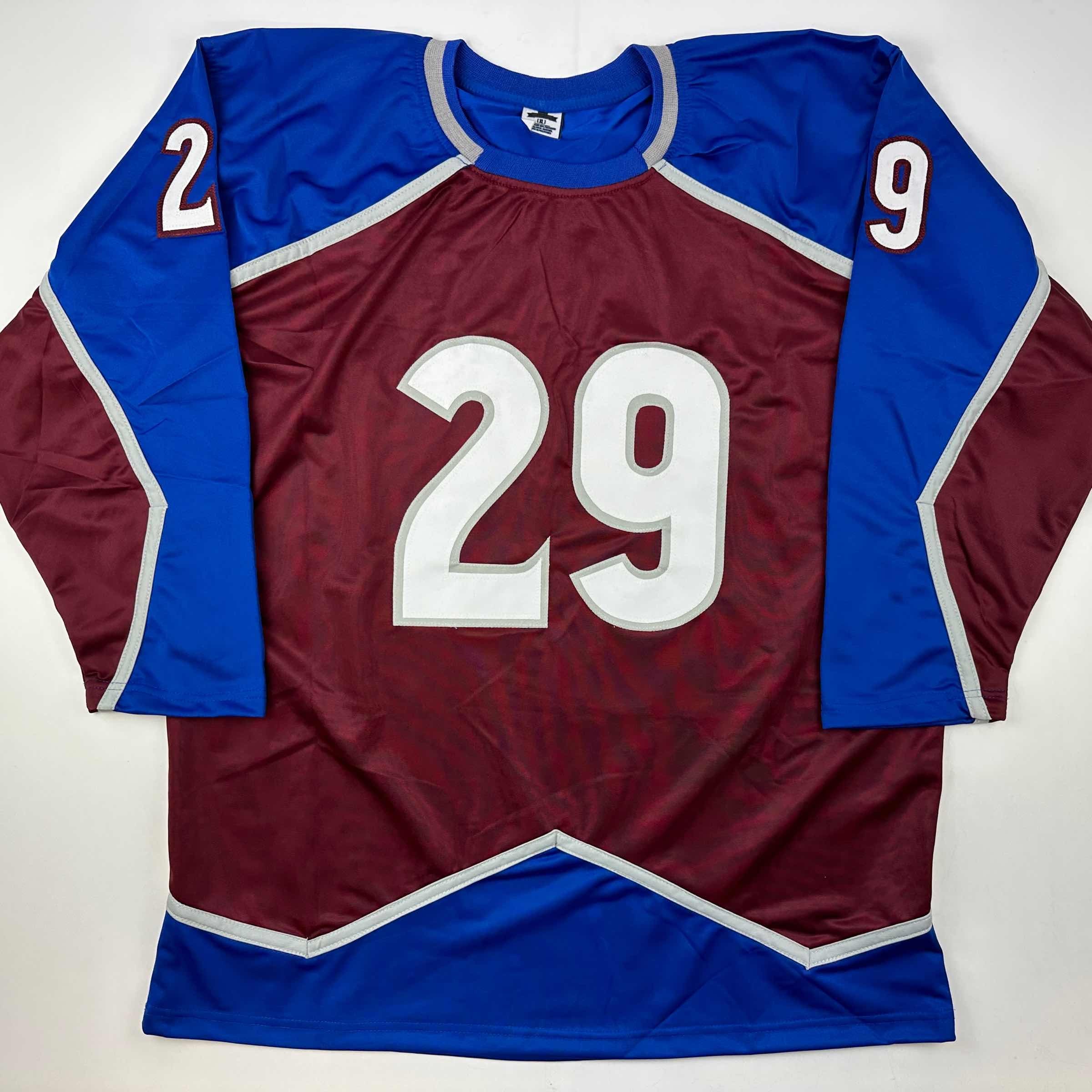 Facsimile Autographed Nathan MacKinnon Colorado Maroon Reprint Laser Auto Hockey Jersey Size Men's XL