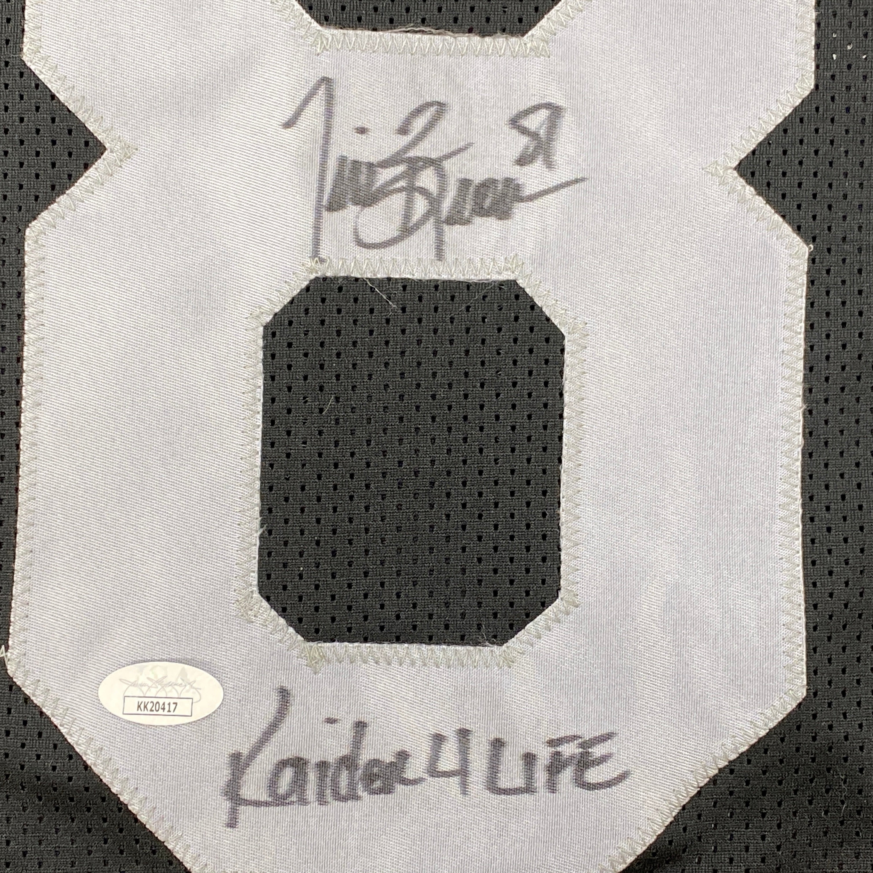 Autographed/Signed Tim Brown Raider 4 Life Oakland Black Football Jersey JSA COA