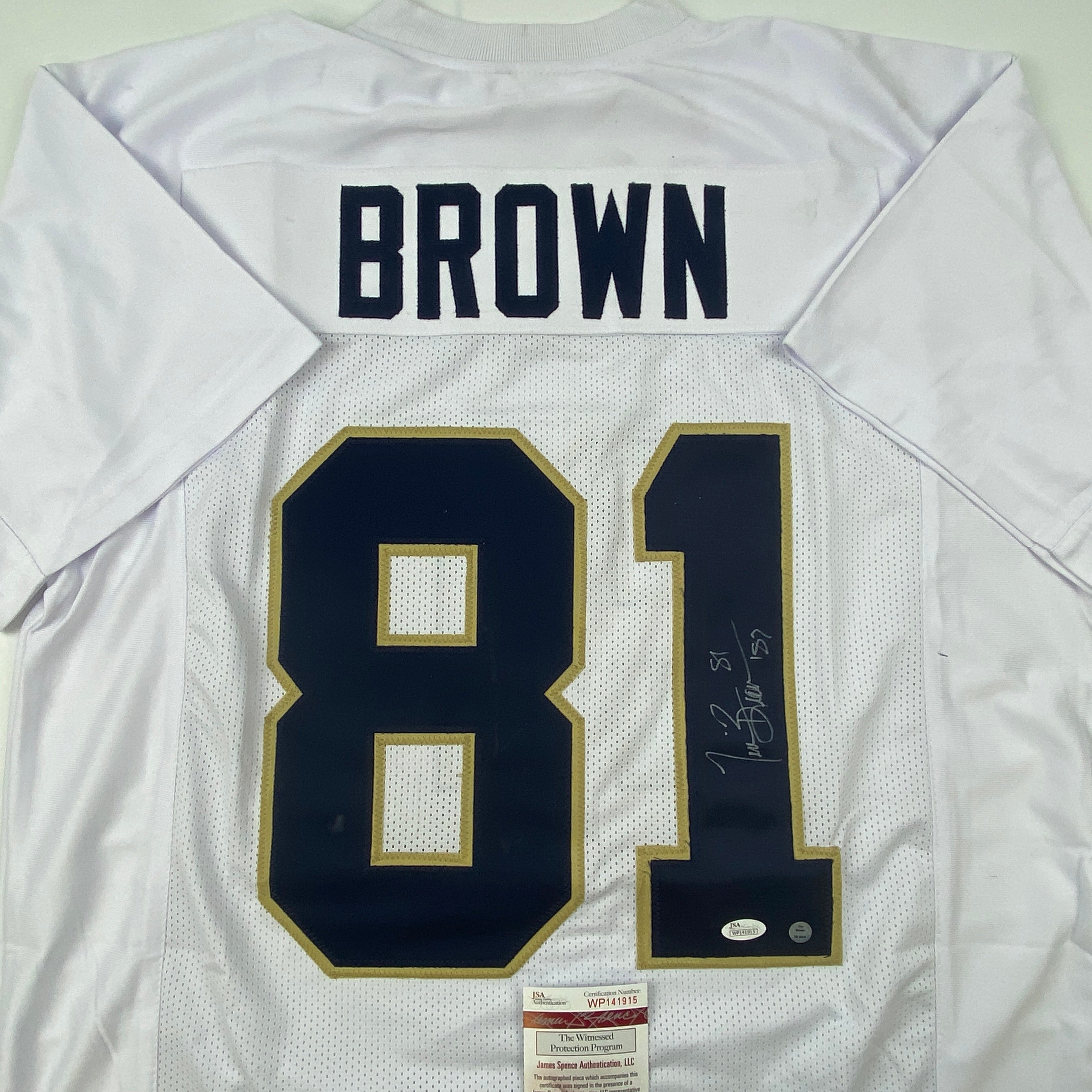 Autographed/Signed Tim Brown Notre Dame White College Football Jersey JSA COA