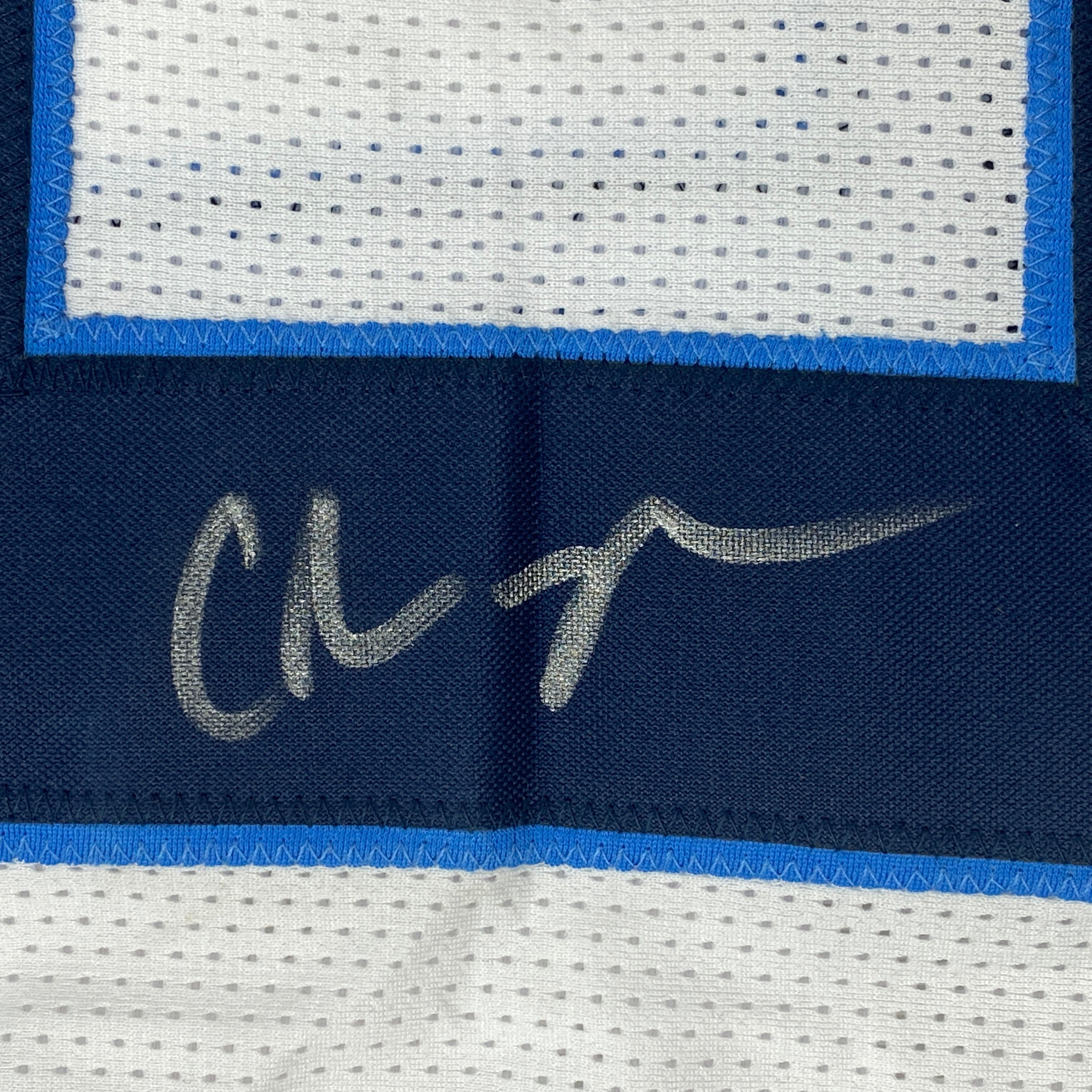 Autographed/Signed Chris Johnson Tennessee White Football Jersey JSA COA