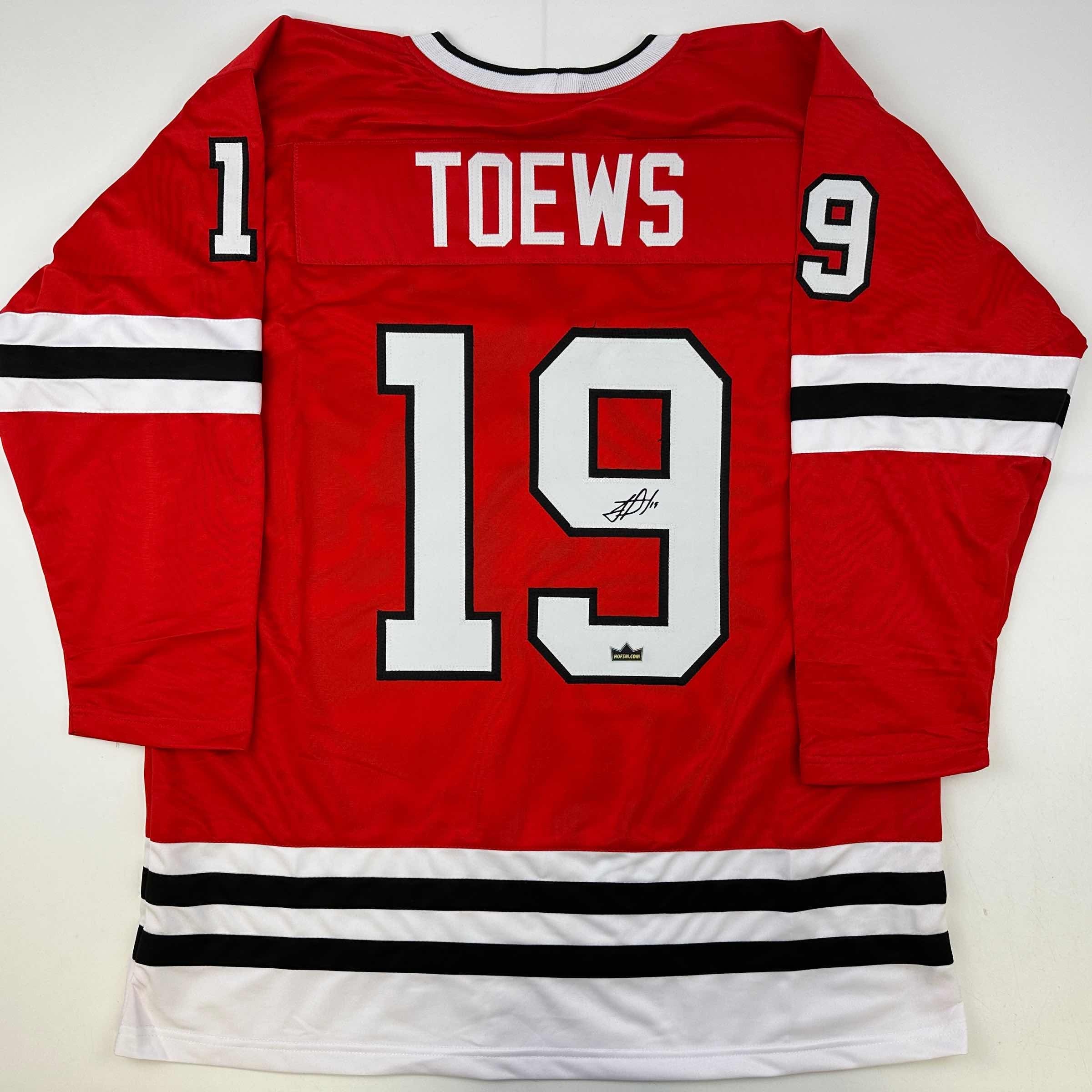 Facsimile Autographed Jonathan Toews Chicago Red Reprint Laser Auto Hockey Jersey Size Men's XL