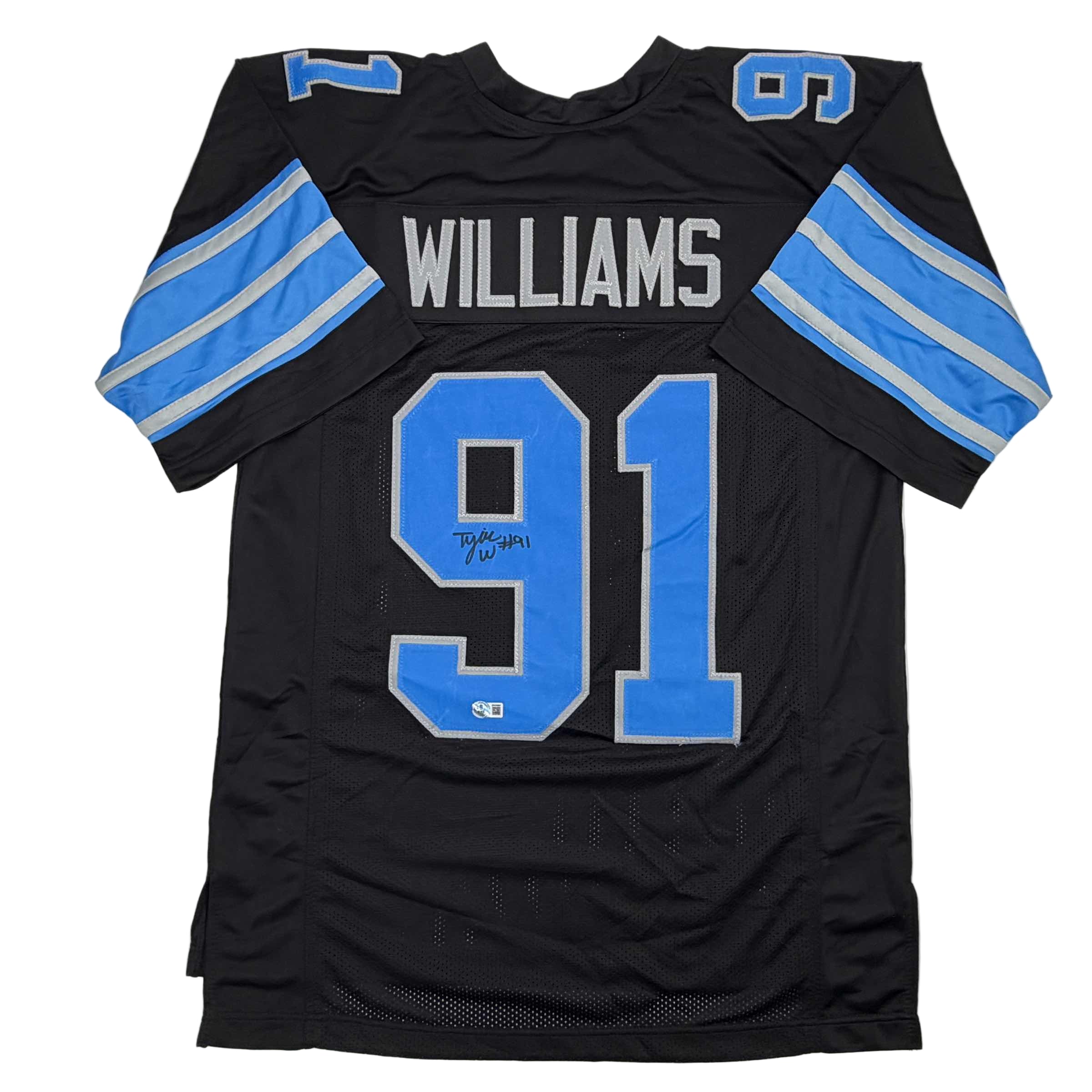 Autographed/Signed Tyleik Williams Detroit Black Football Jersey Beckett BAS COA