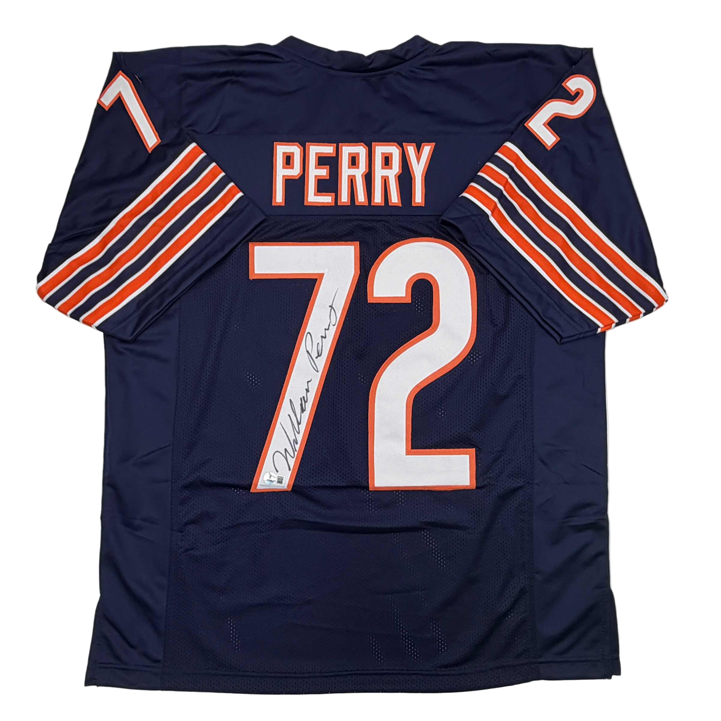 Autographed/Signed William Perry The Refrigerator Chicago Blue Football Jersey Beckett BAS COA