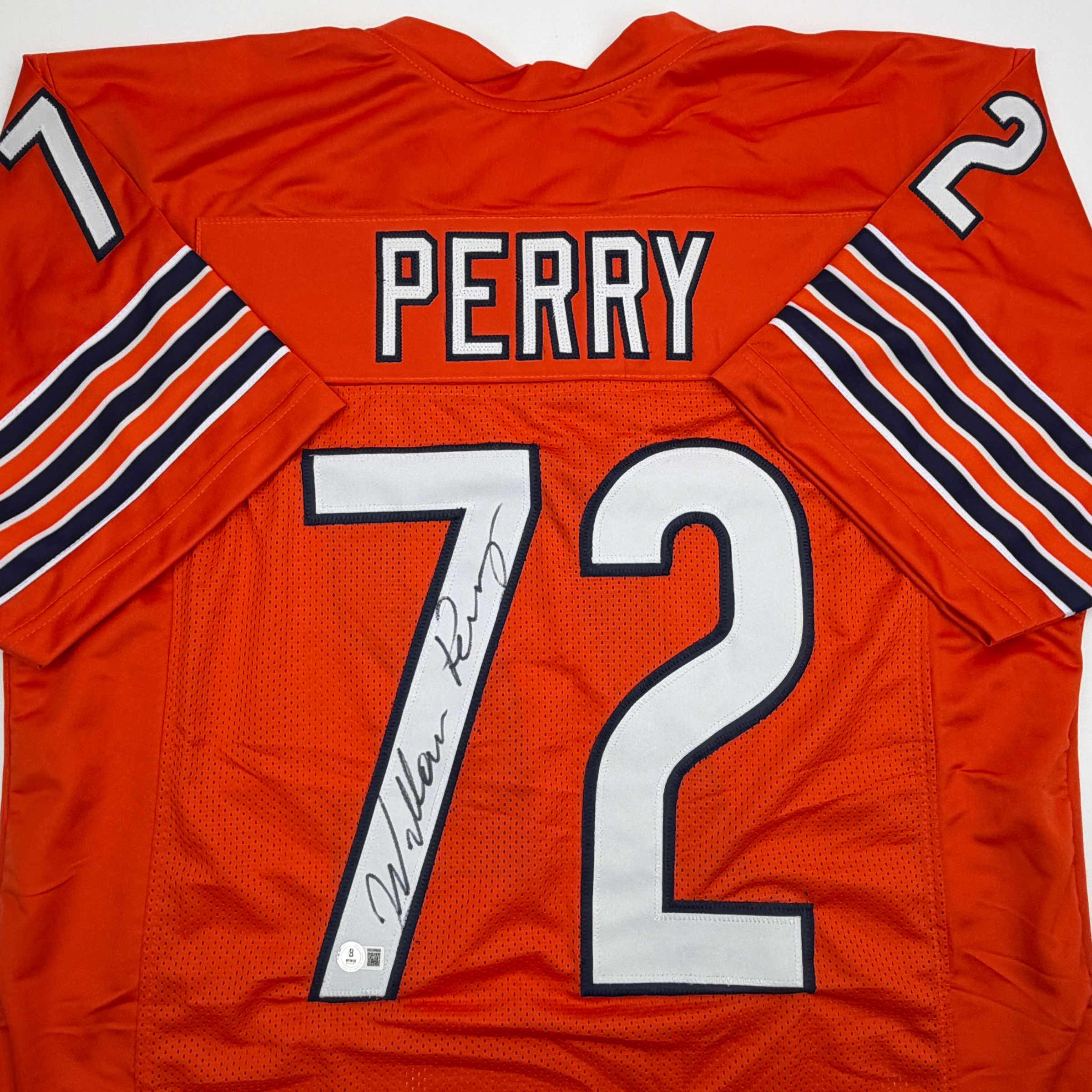 Autographed/Signed William Perry The Refrigerator Chicago Orange Football Jersey Beckett BAS COA