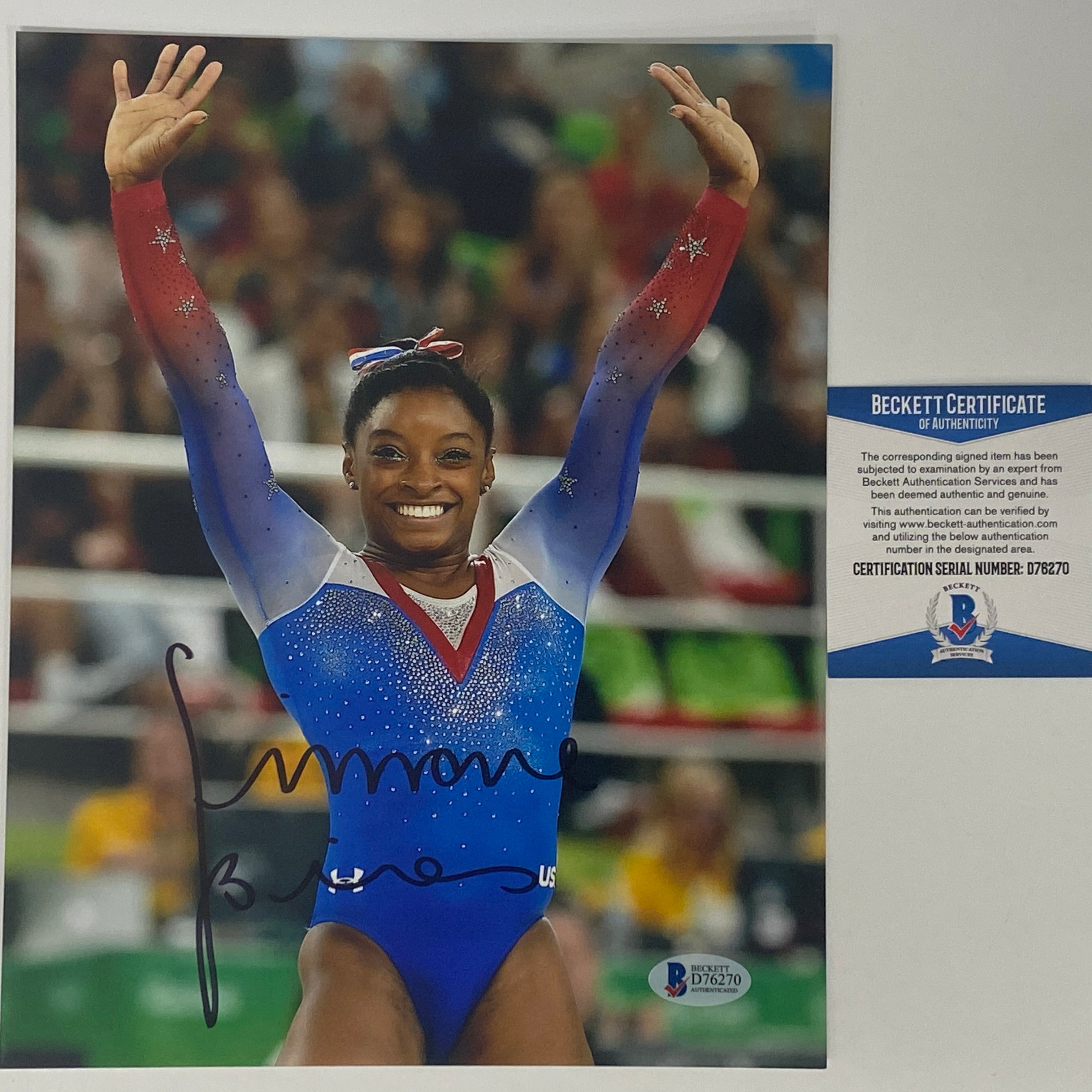 Autographed/Signed Simone Biles Olympic Gymnast 8x10 Gymnastics Photo Beckett BAS COA #11