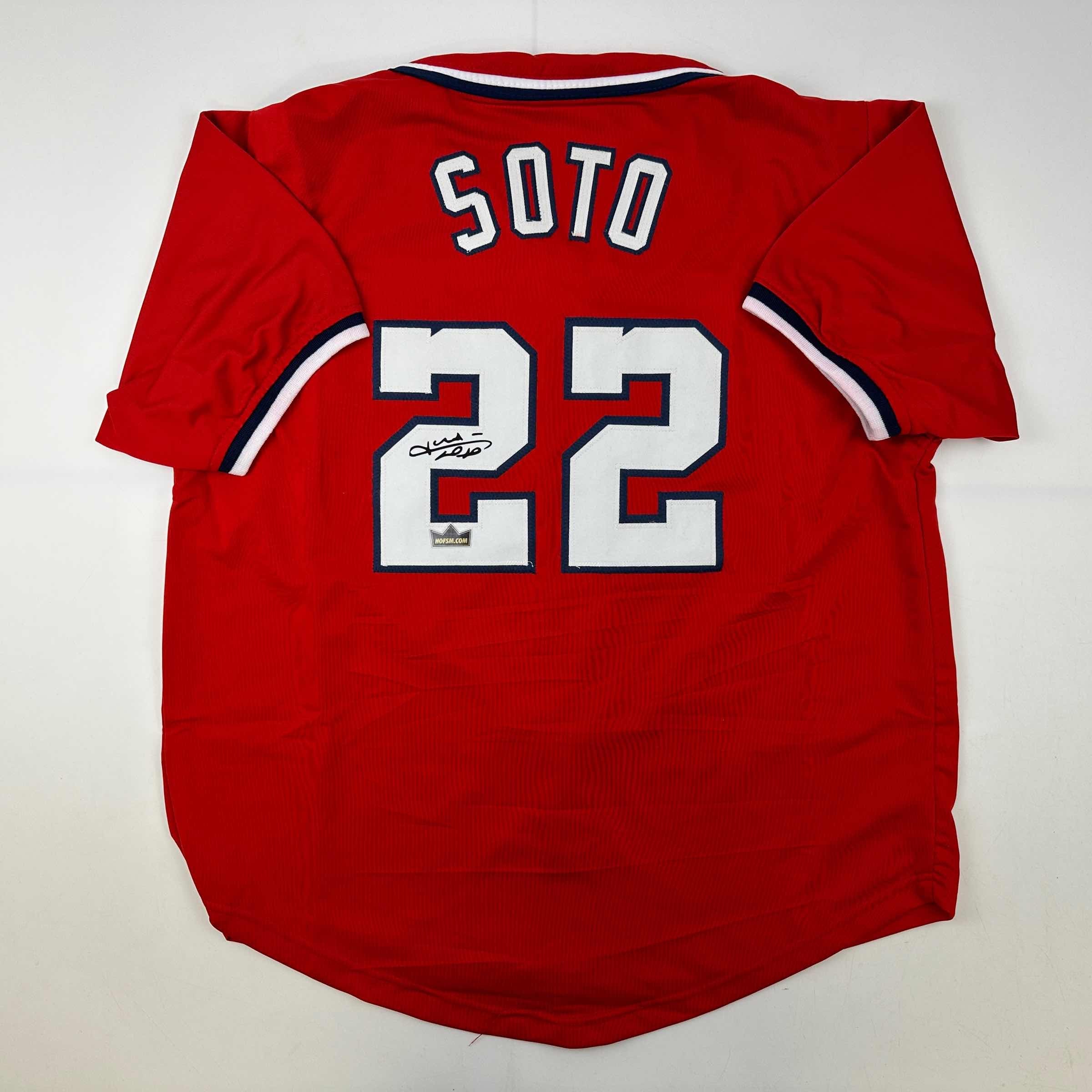 Facsimile Autographed Juan Soto Washington Red Reprint Laser Auto Baseball Jersey Size Men's XL