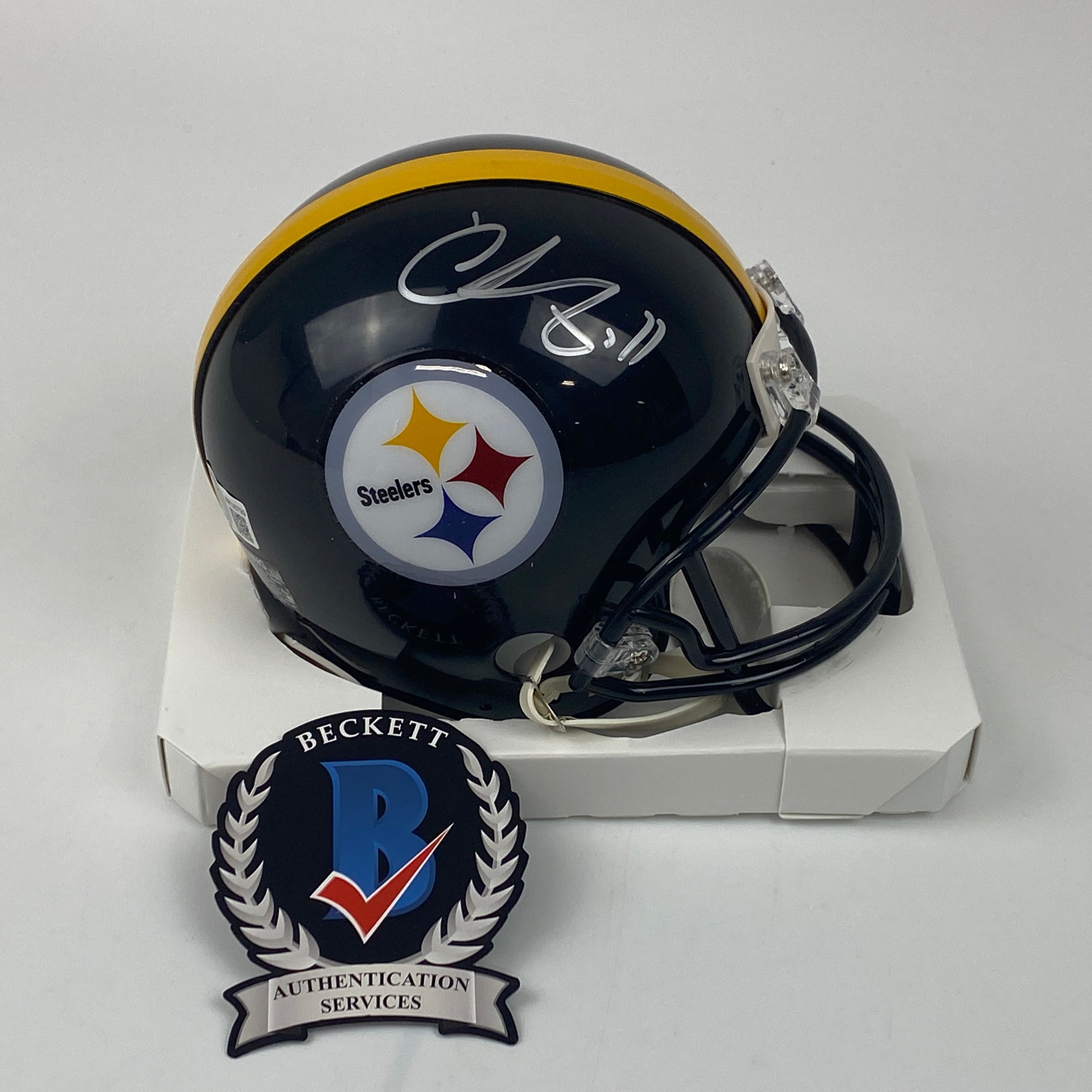 Autographed/Signed Chase Claypool Pittsburgh Steelers Mini Football Helmet Beckett BAS COA
